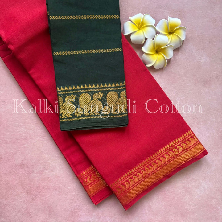 Red Kalki Sungudi Cotton Saree