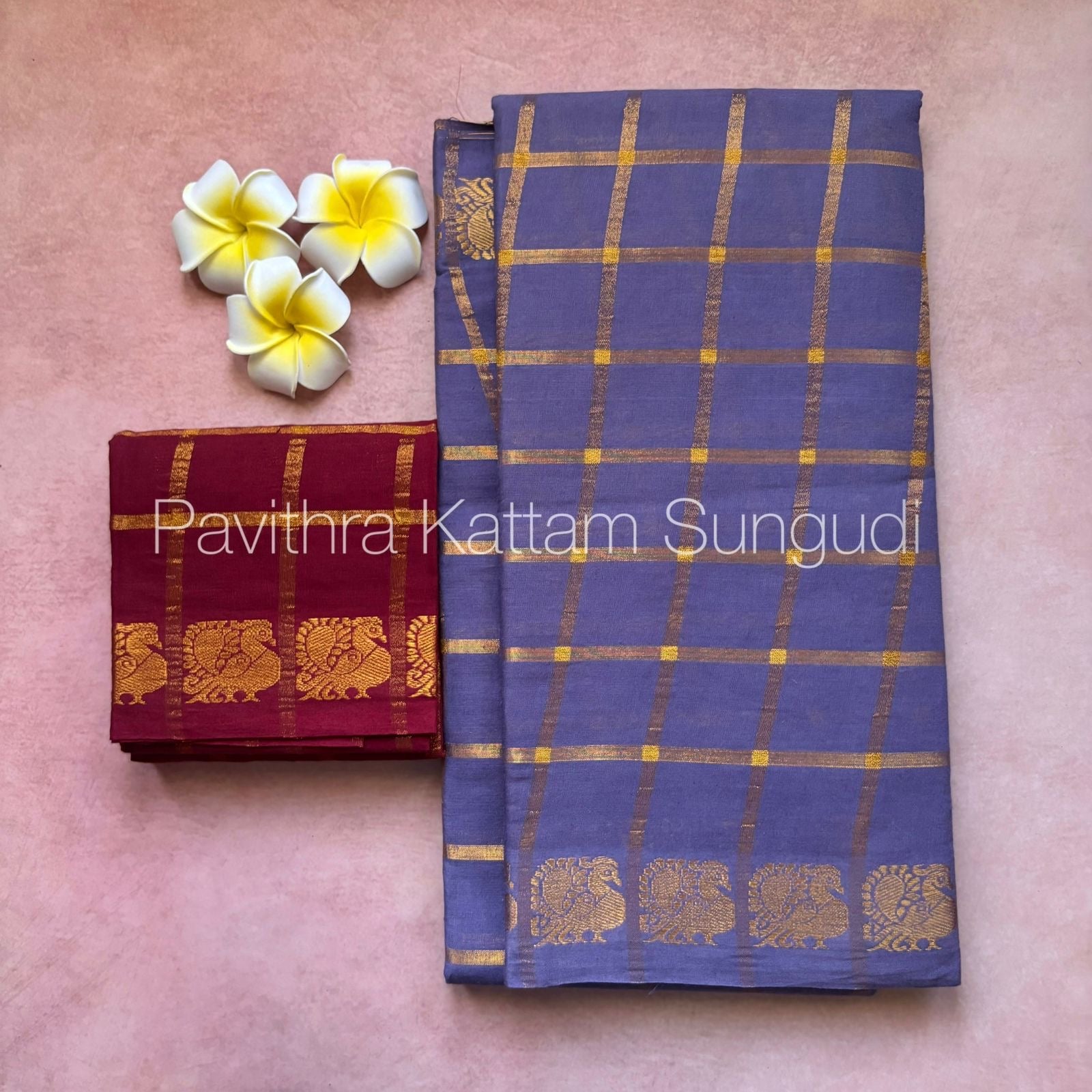 Grey Pavithra Kattam Sungudi Cotton Saree