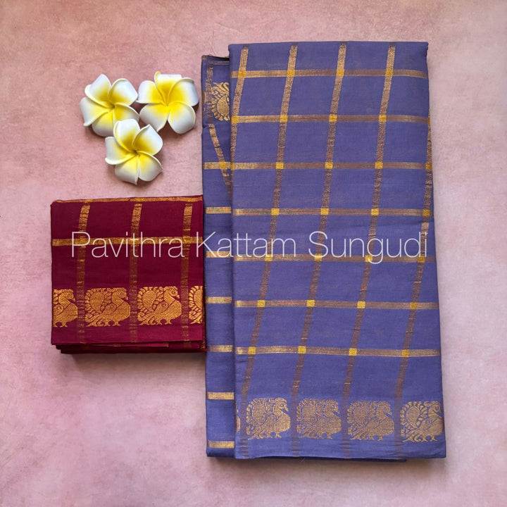 Grey Pavithra Kattam Sungudi Cotton Saree