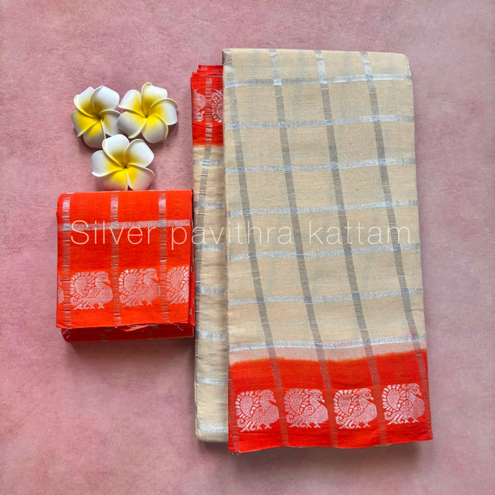 Silver Pavithra Kattam Sungudi Cotton Saree