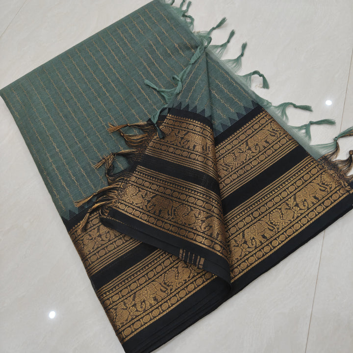 Steel Teal color with Black Border Vairaoosi Kanchi Cotton Saree