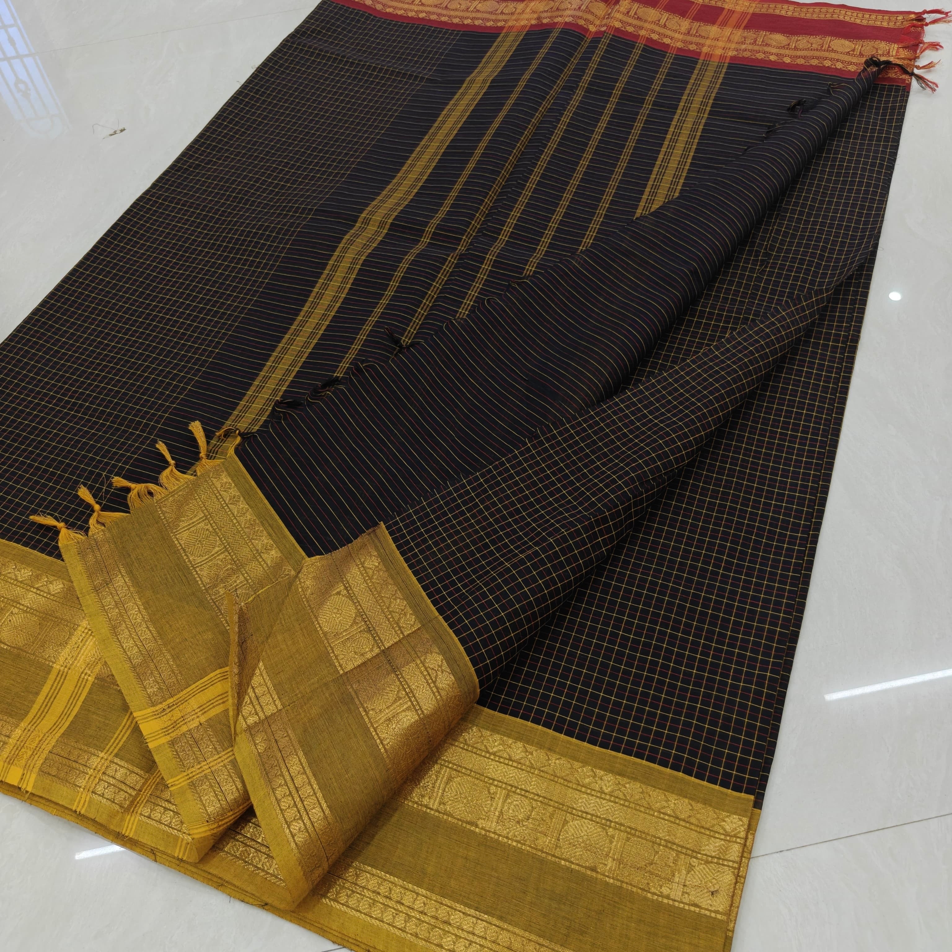 Black Ganga Jamuna Kanchi Cotton Saree