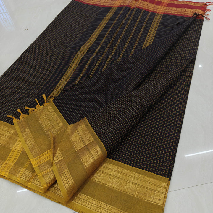 Black Ganga Jamuna Kanchi Cotton Saree