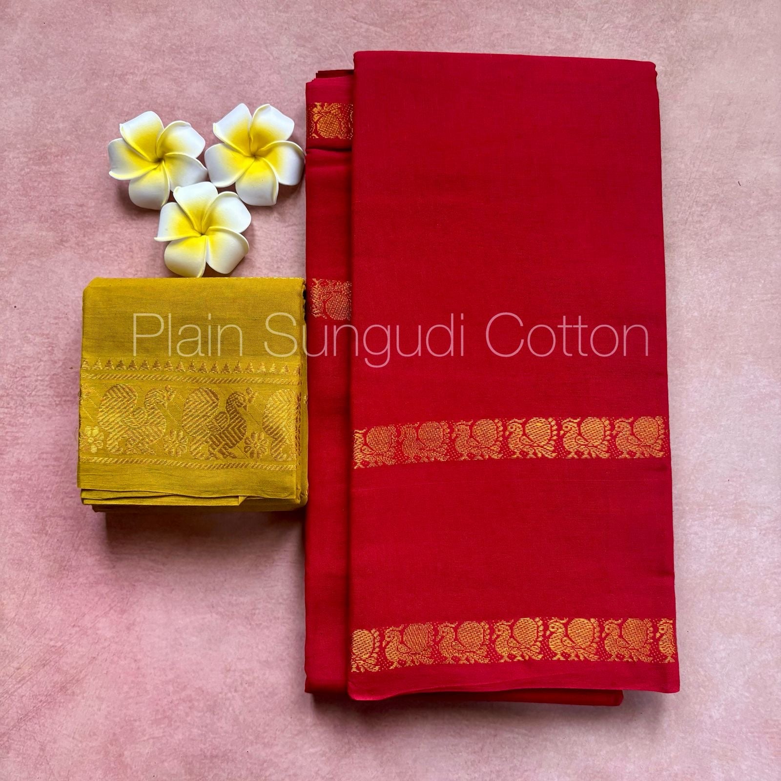 Red Rettapetta Plain Sungudi Cotton Saree