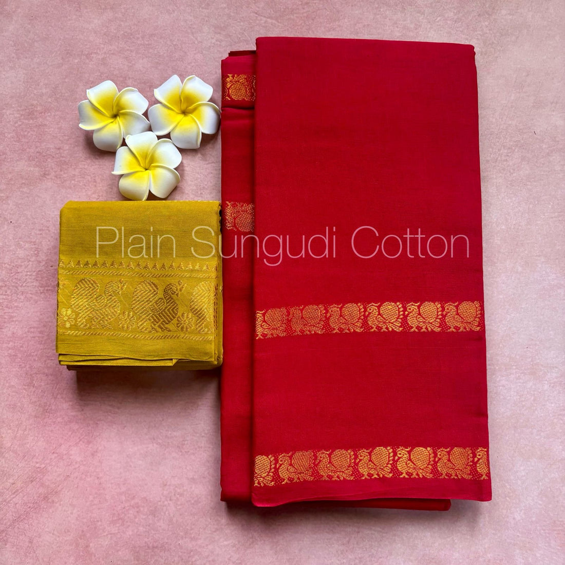 Red Rettapetta Plain Sungudi Cotton Saree