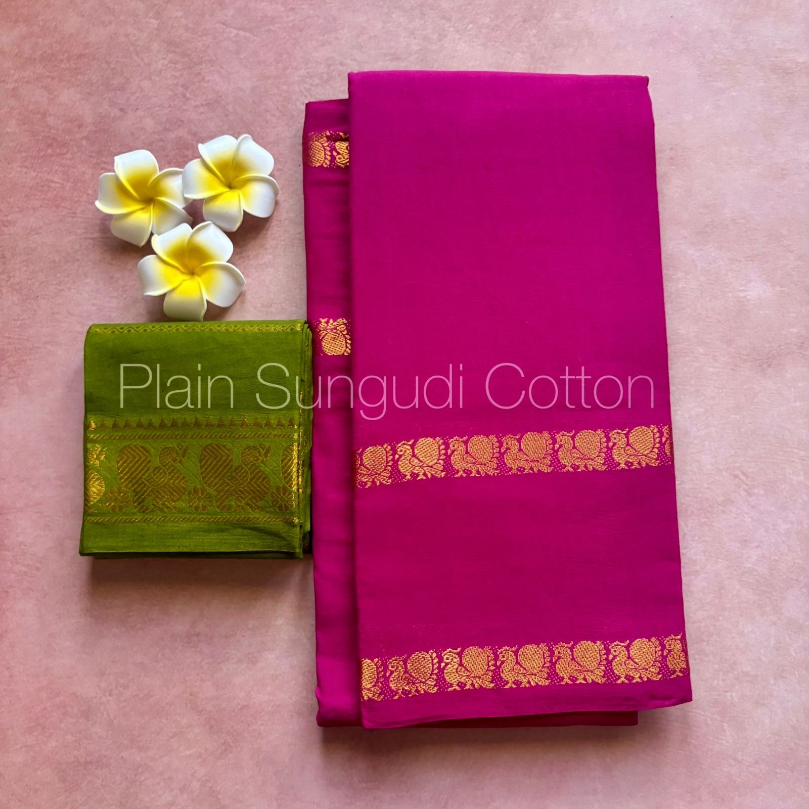 Pink Rettapetta Plain Sungudi Cotton Saree