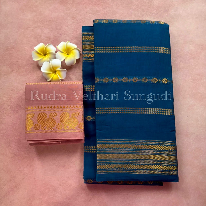 Peacock blue Rudra Velthari Sungudi Cotton Saree