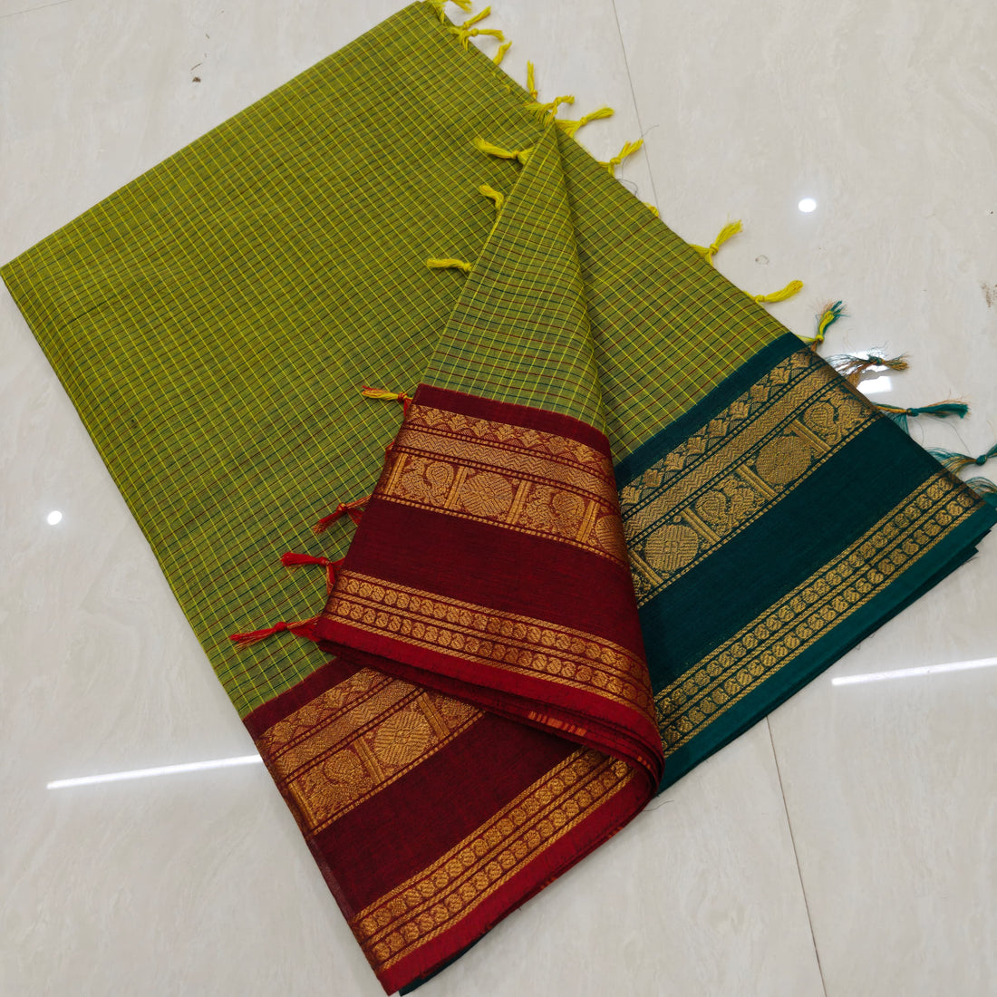Green Ganga Jamuna Kanchi Cotton Saree