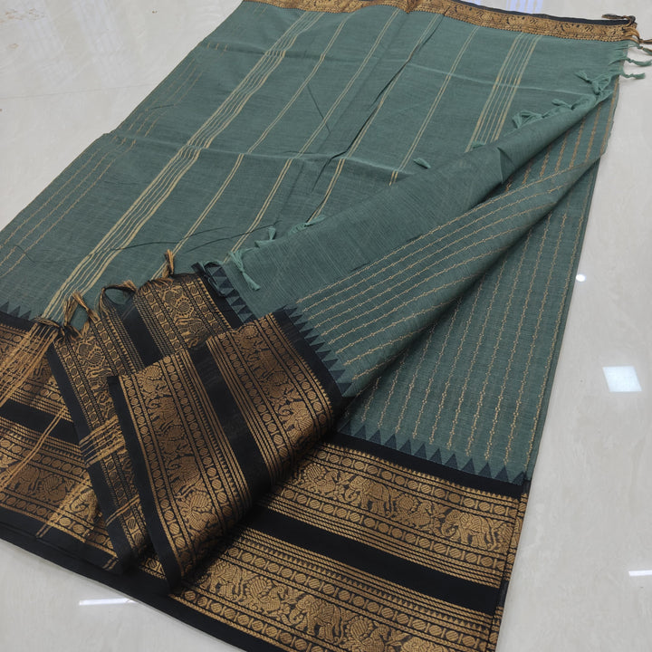 Steel Teal color with Black Border Vairaoosi Kanchi Cotton Saree