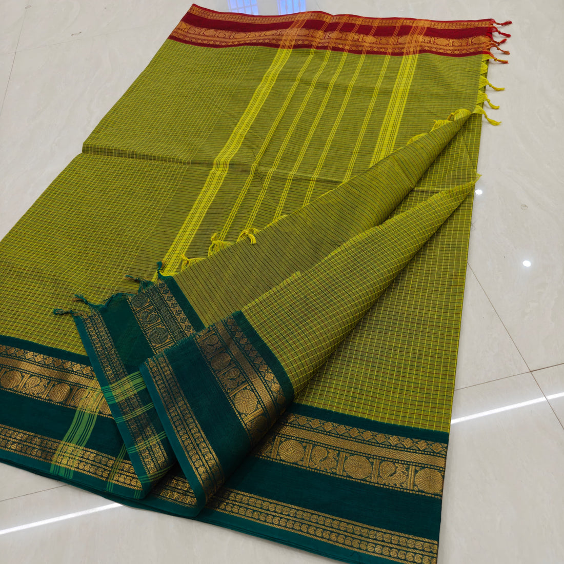 Green Ganga Jamuna Kanchi Cotton Saree