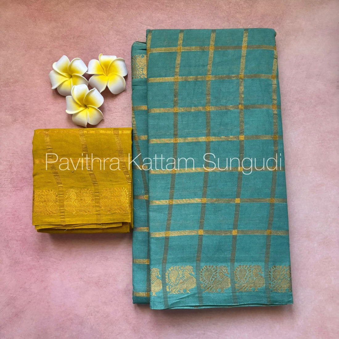 Seagreen Pavithra Kattam Sungudi Cotton Saree