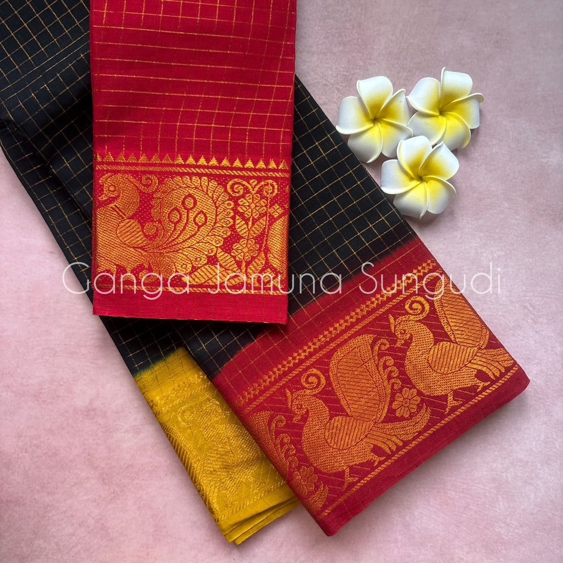 Black Ganga Jamuna Sungudi Cotton Saree