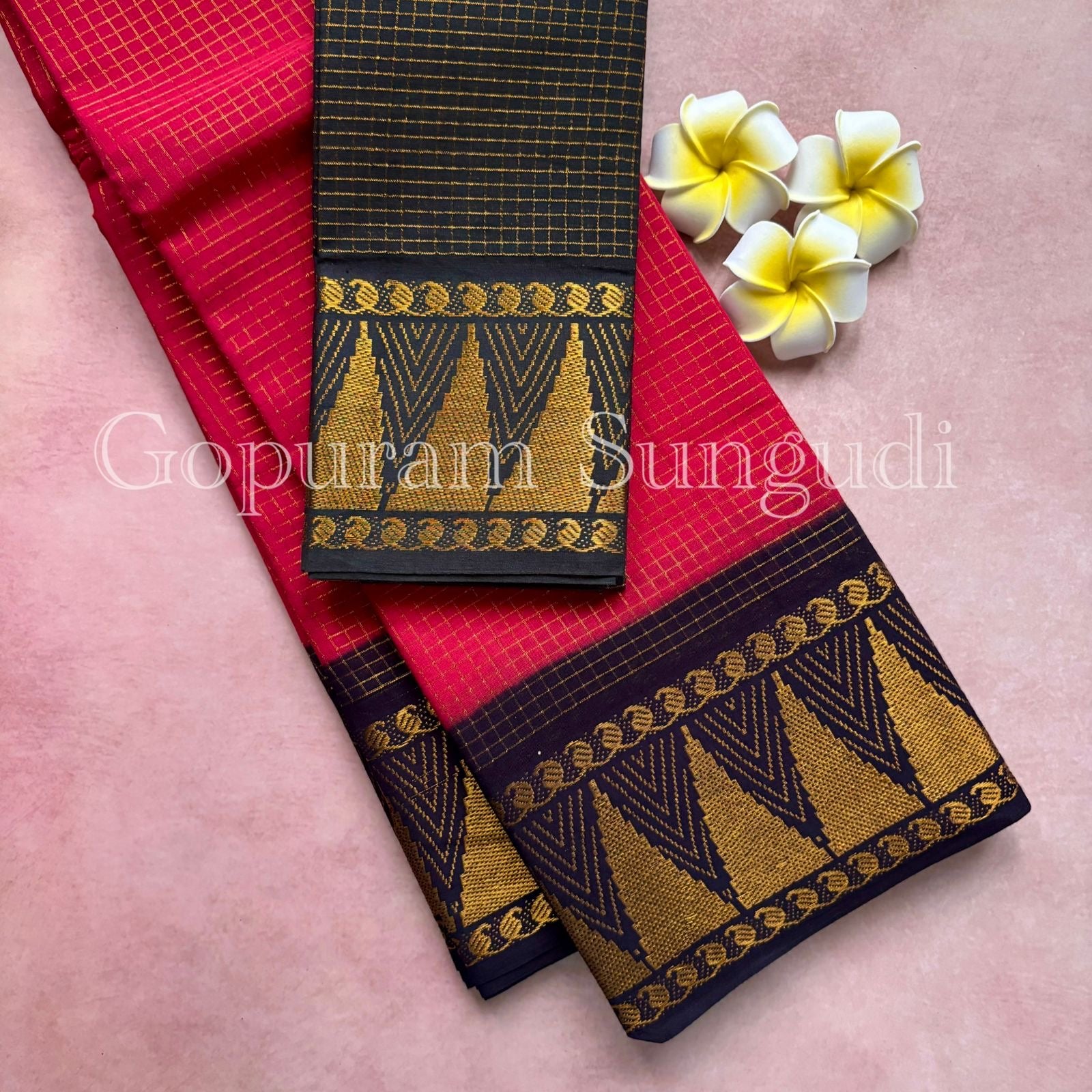 Gopuram Border Sungudi Cotton Saree