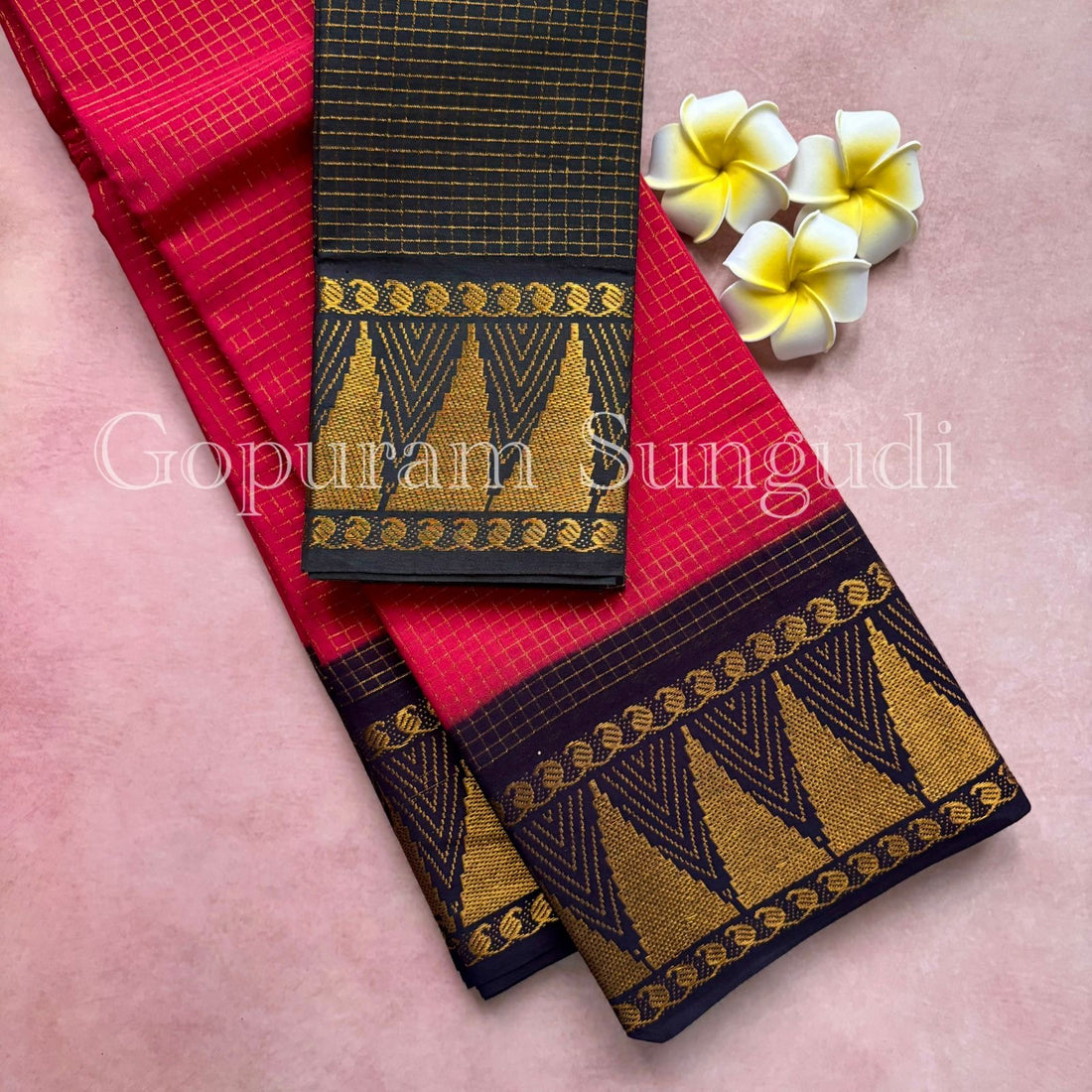 Gopuram Border Sungudi Cotton Saree
