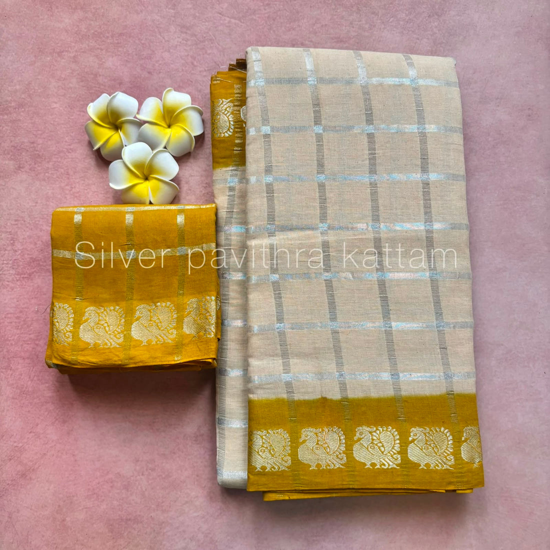 Silver Pavithra Kattam Sungudi Cotton Saree