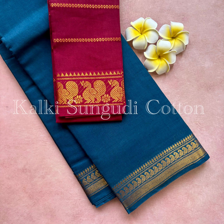 Peacock blue Kalki Sungudi Cotton Saree