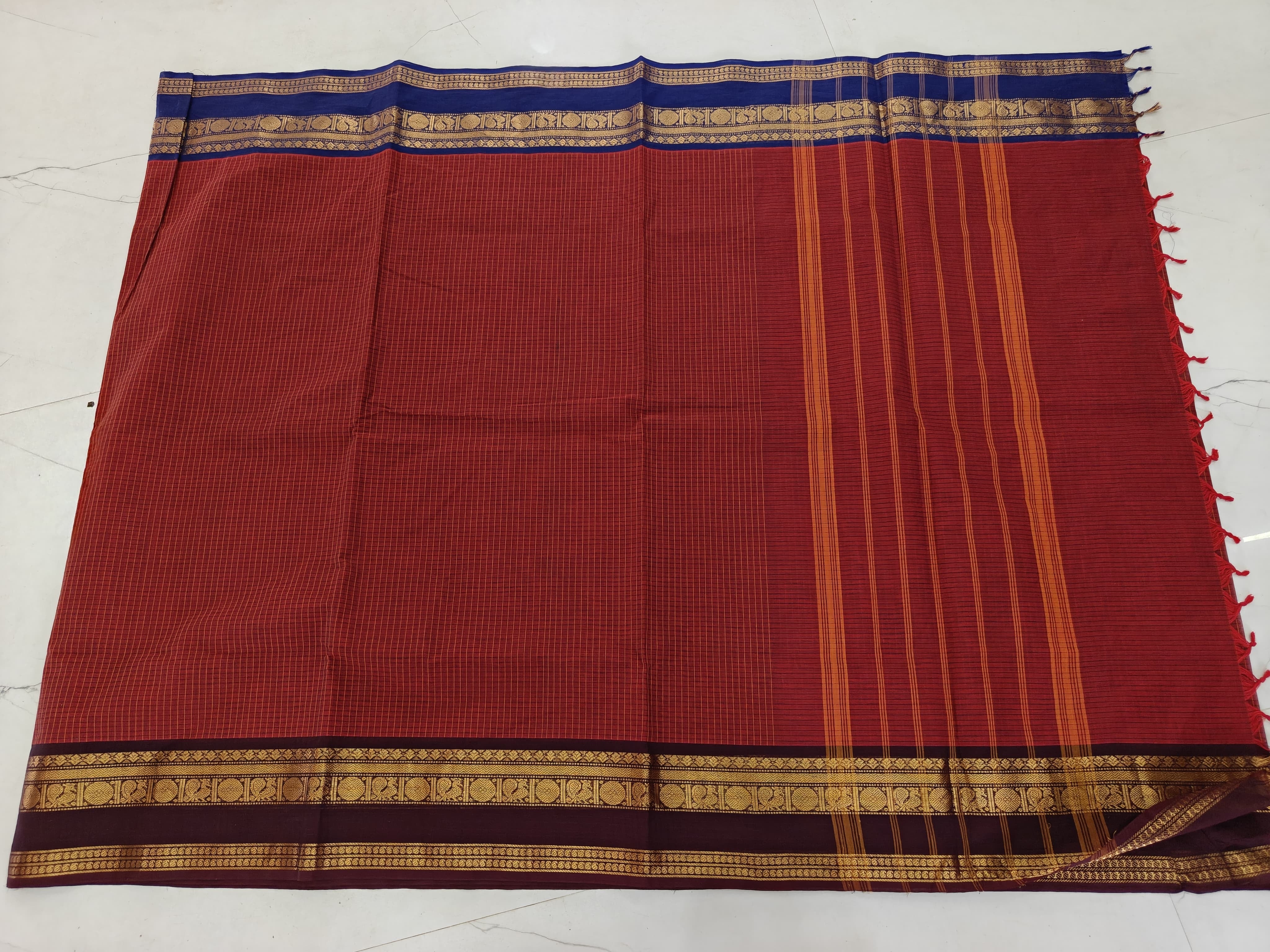 Brick Orange Ganga Jamuna Kanchi Cotton Saree