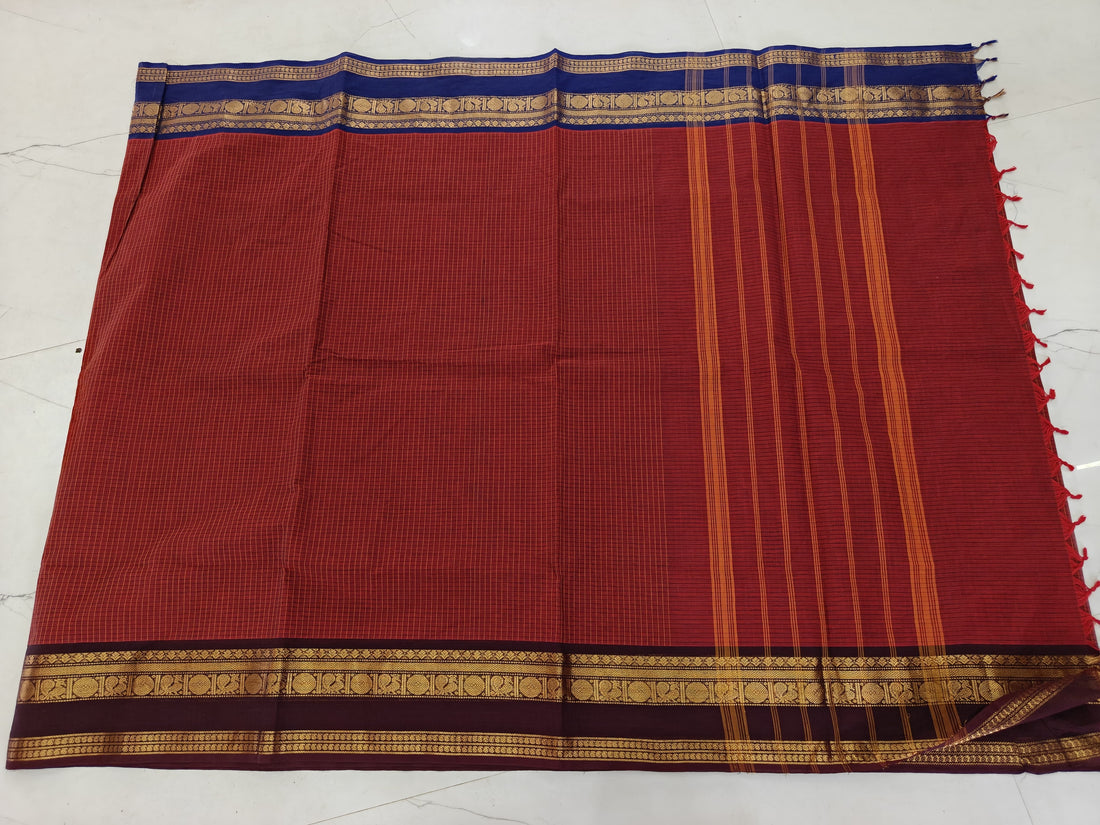 Brick Orange Ganga Jamuna Kanchi Cotton Saree