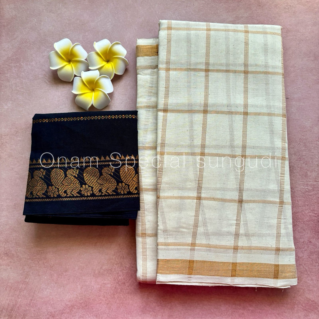 Onam Halfwhite Vanaja Kattam Sungudi Cotton Saree
