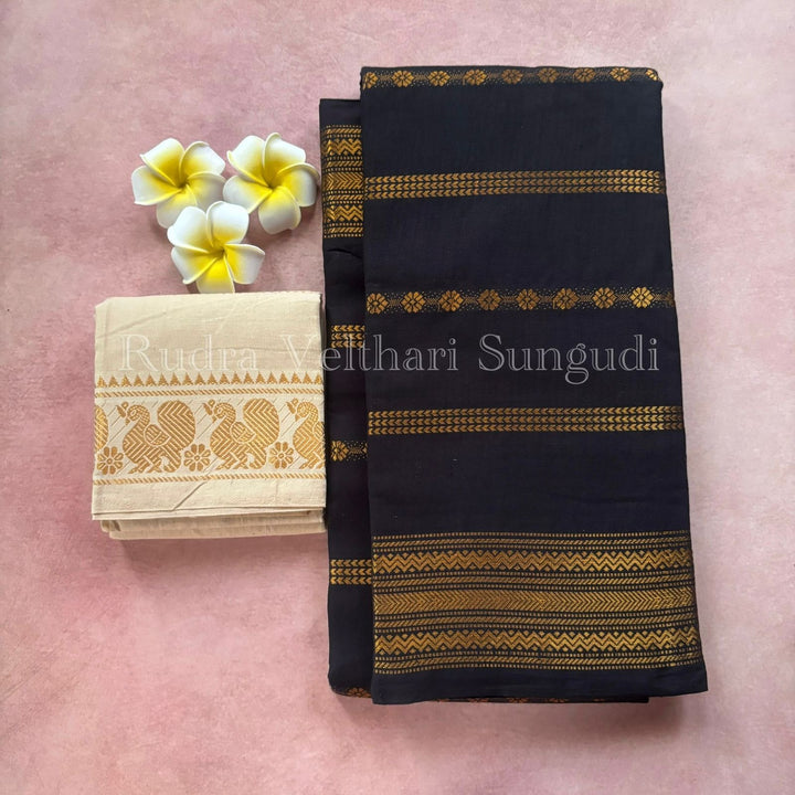 Black Rudra Velthari Sungudi Cotton Saree