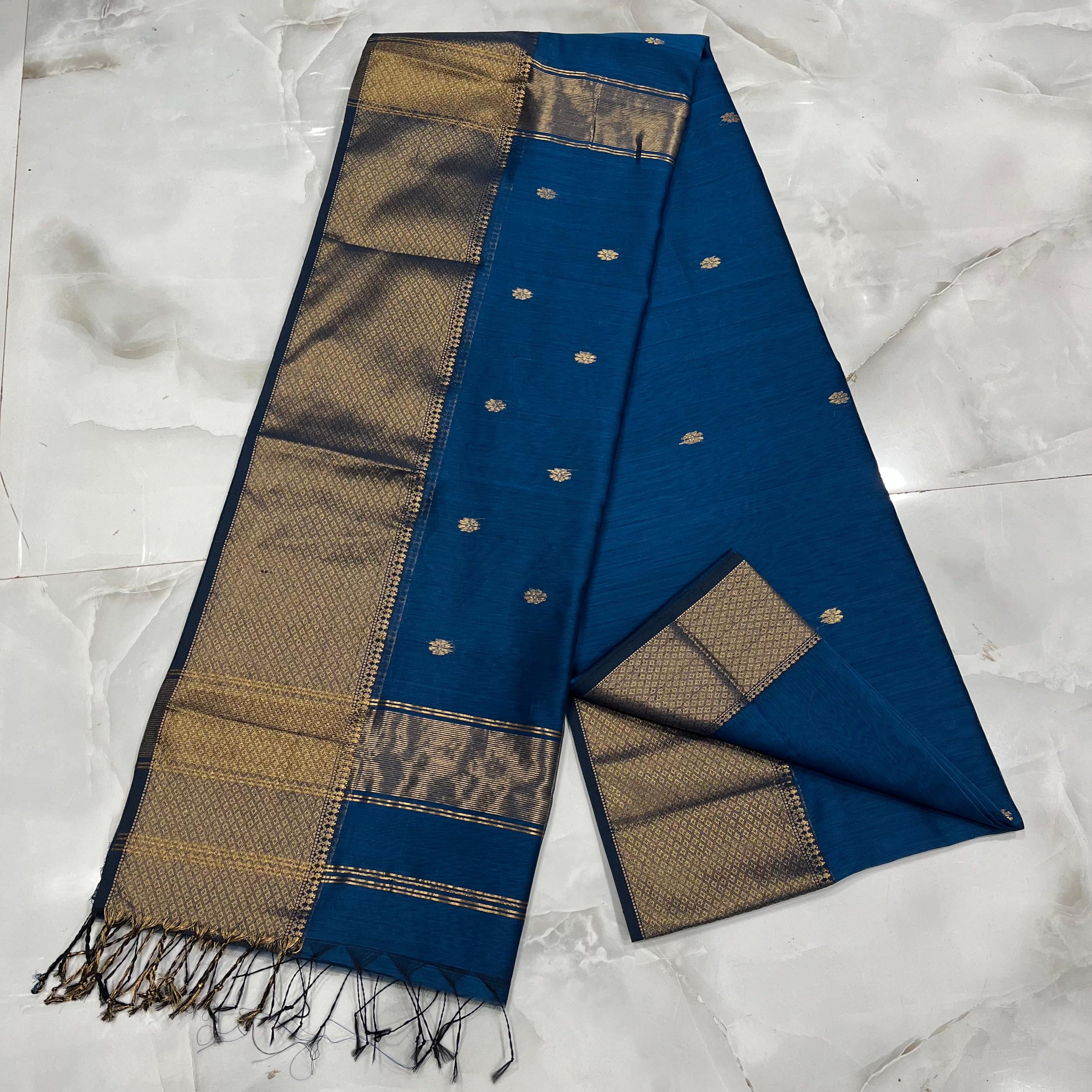Blue Maheshwari Silk Cotton Saree