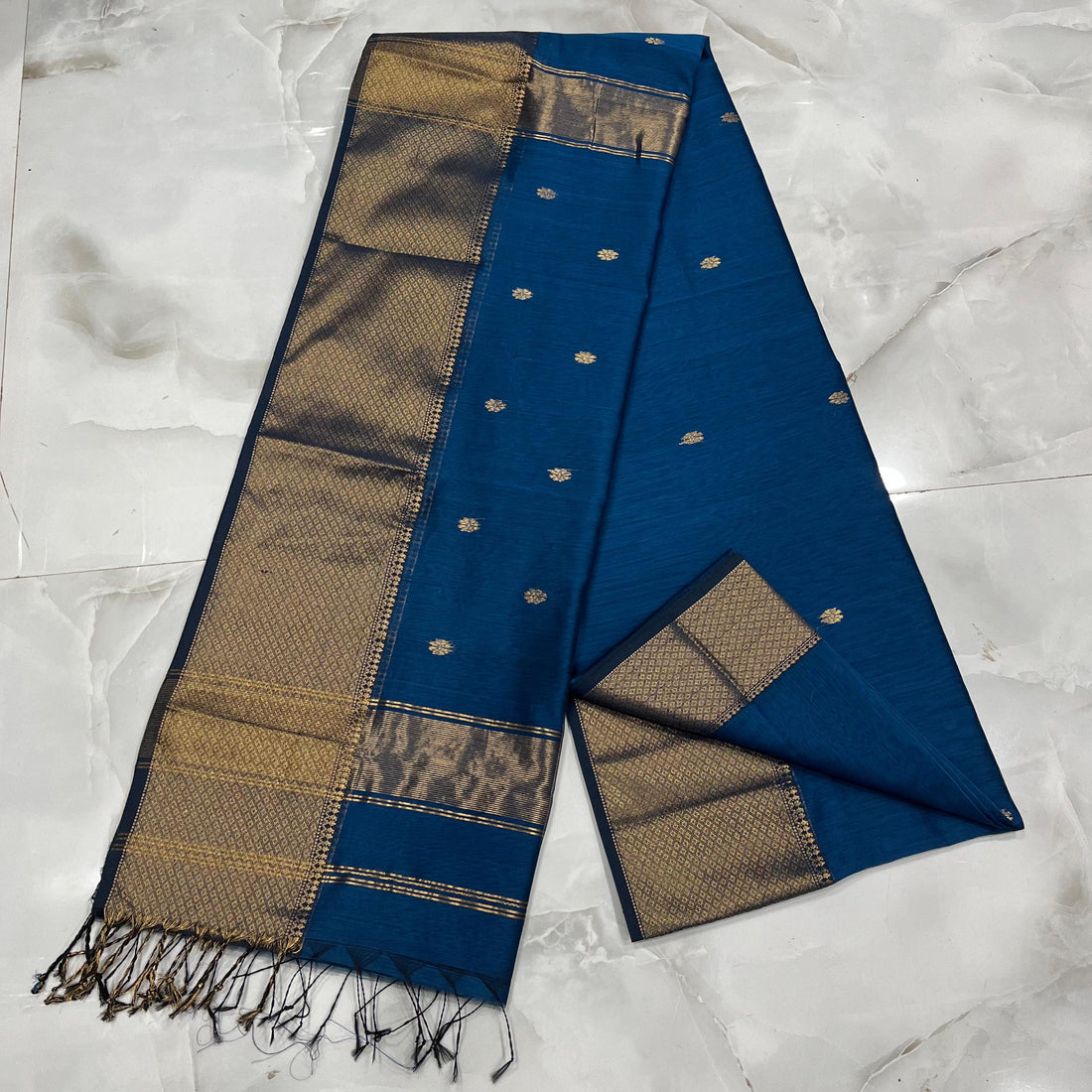 Blue Maheshwari Silk Cotton Saree