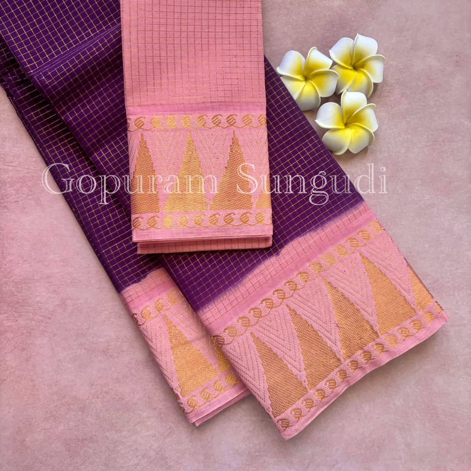 Gopuram Border Sungudi Cotton Saree