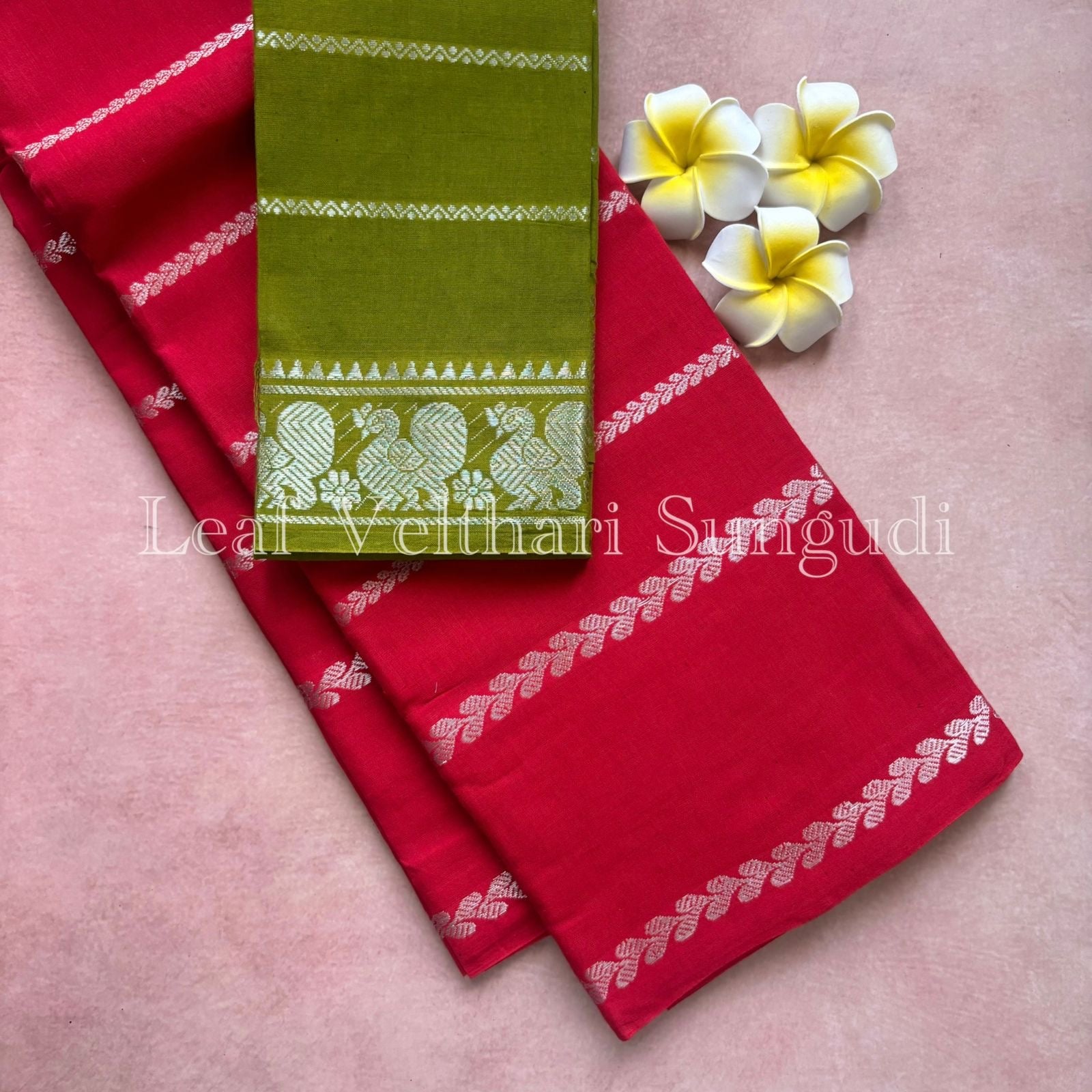 Silver Leaf Velthari Sungudi Cotton Saree