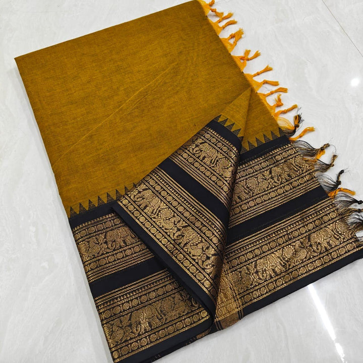 Mustard Plain Kanchi Cotton Saree