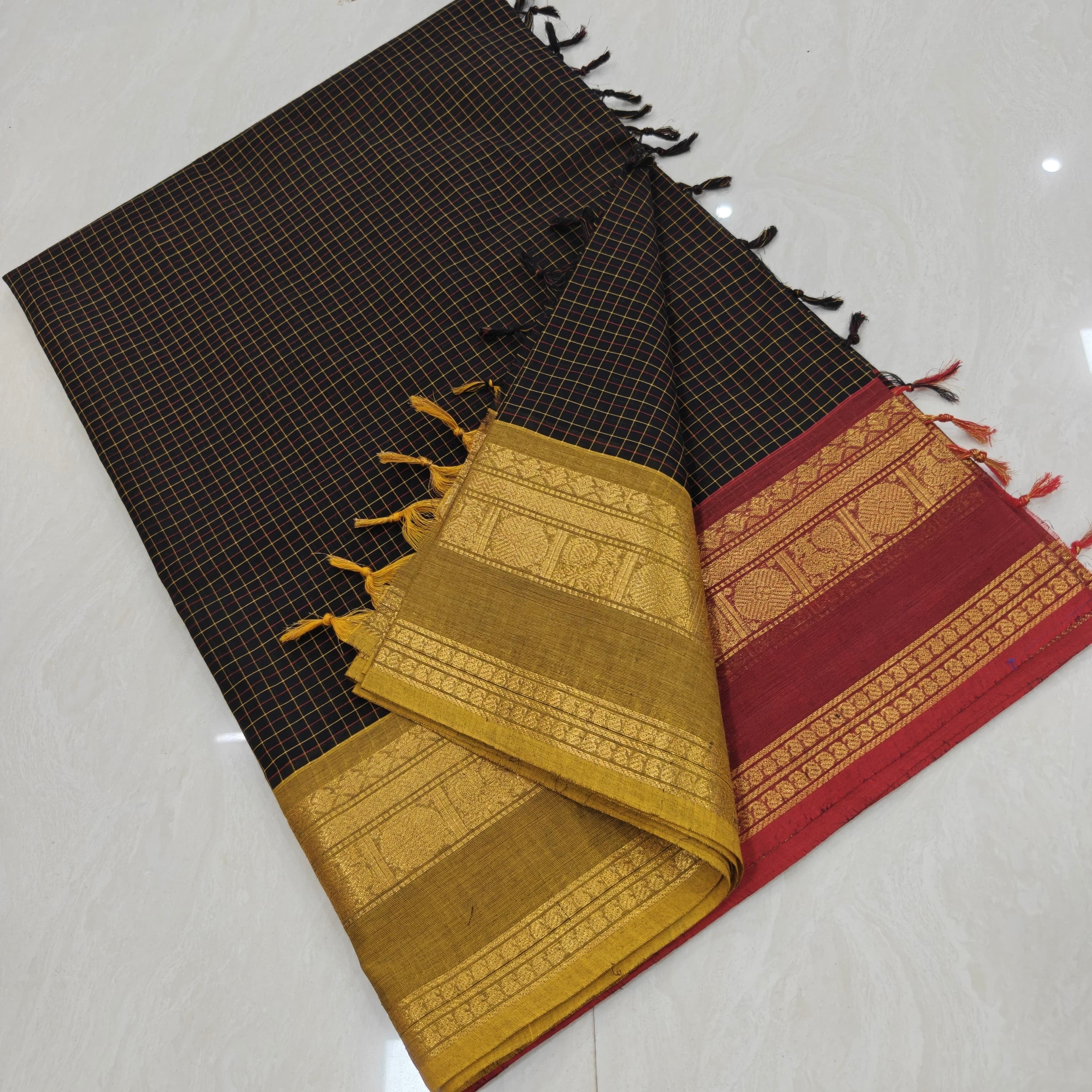 Black Ganga Jamuna Kanchi Cotton Saree
