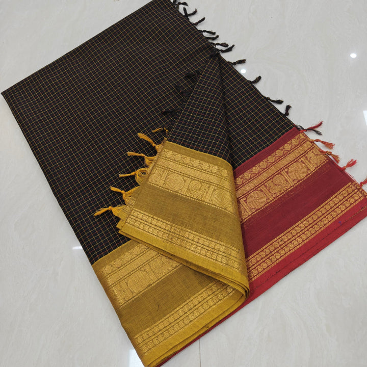 Black Ganga Jamuna Kanchi Cotton Saree