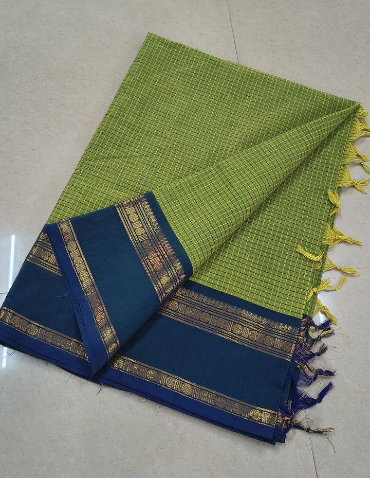Green With Blue Korvai Kanchi Cotton Saree
