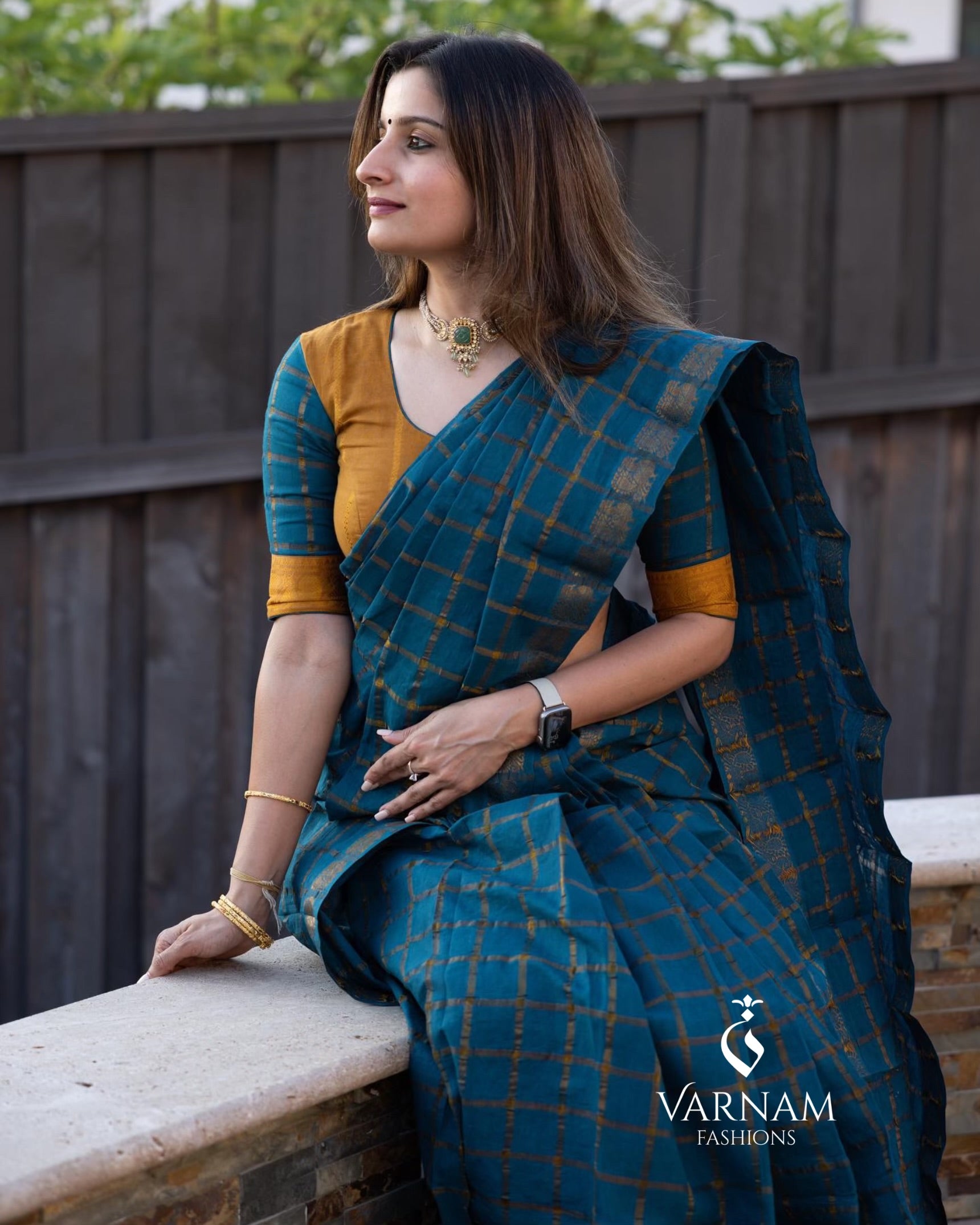 Peacock Blue Pavithra Kattam Sungudi Cotton Saree