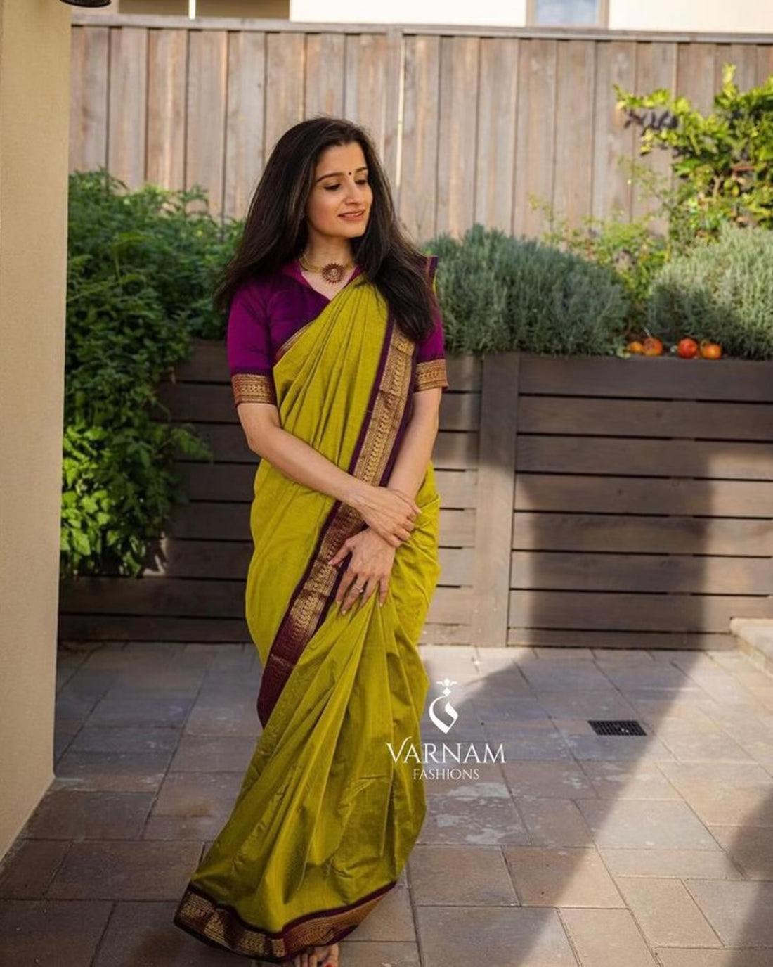 Ishiyer Green With Purple Kalyani Cotton Saree