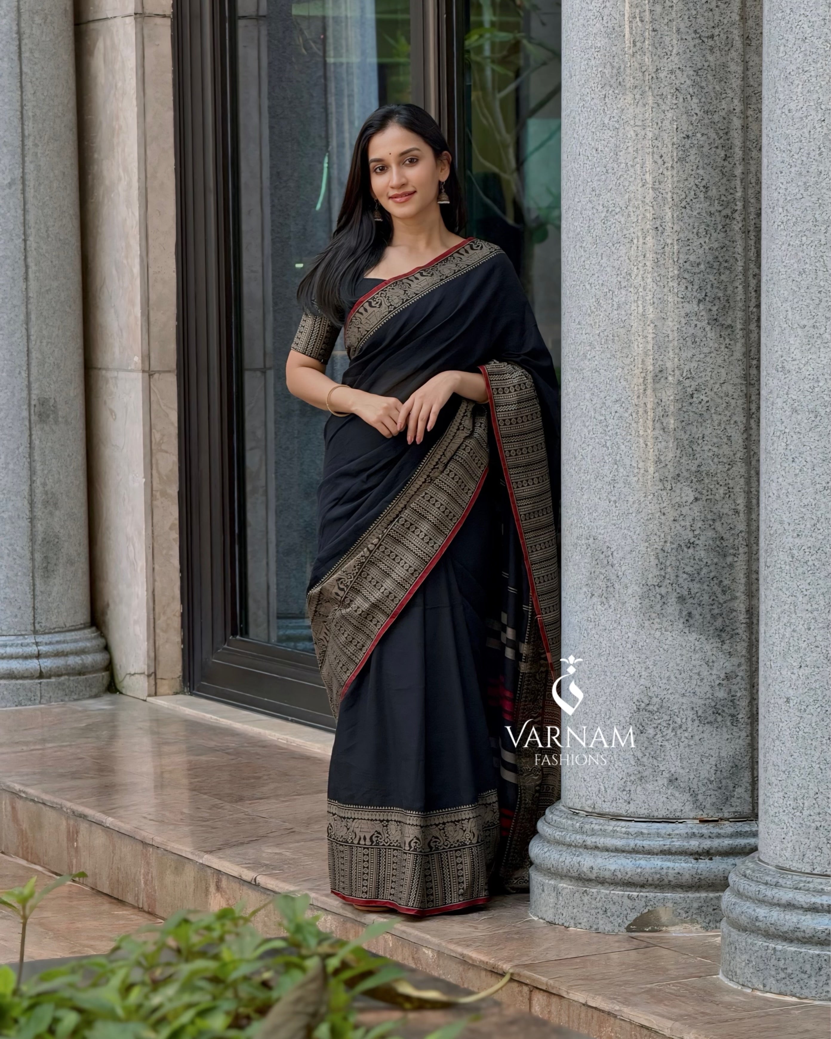 Black Narayanpet Cotton Saree