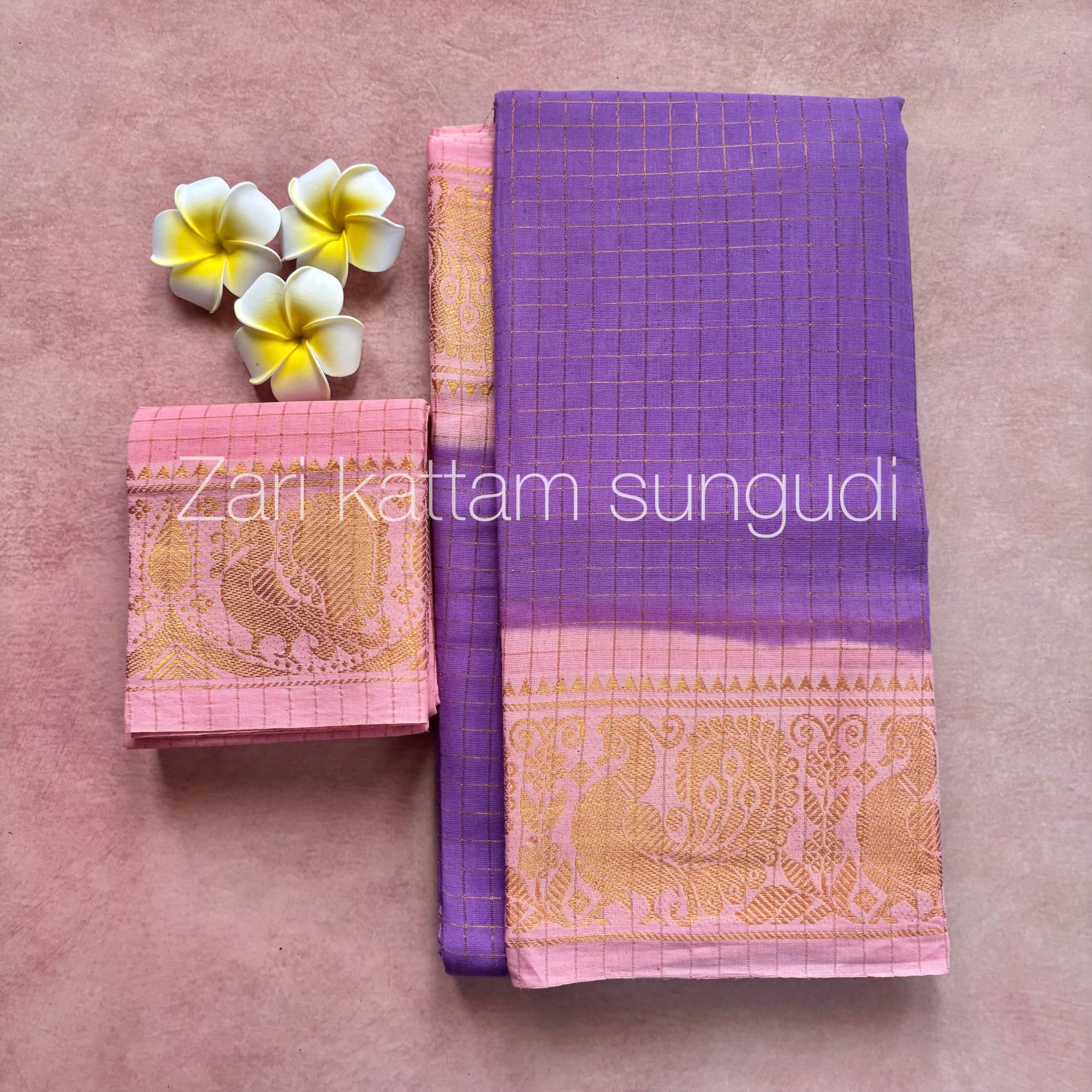 Zari Kattam Sungudi Cotton Sarees
