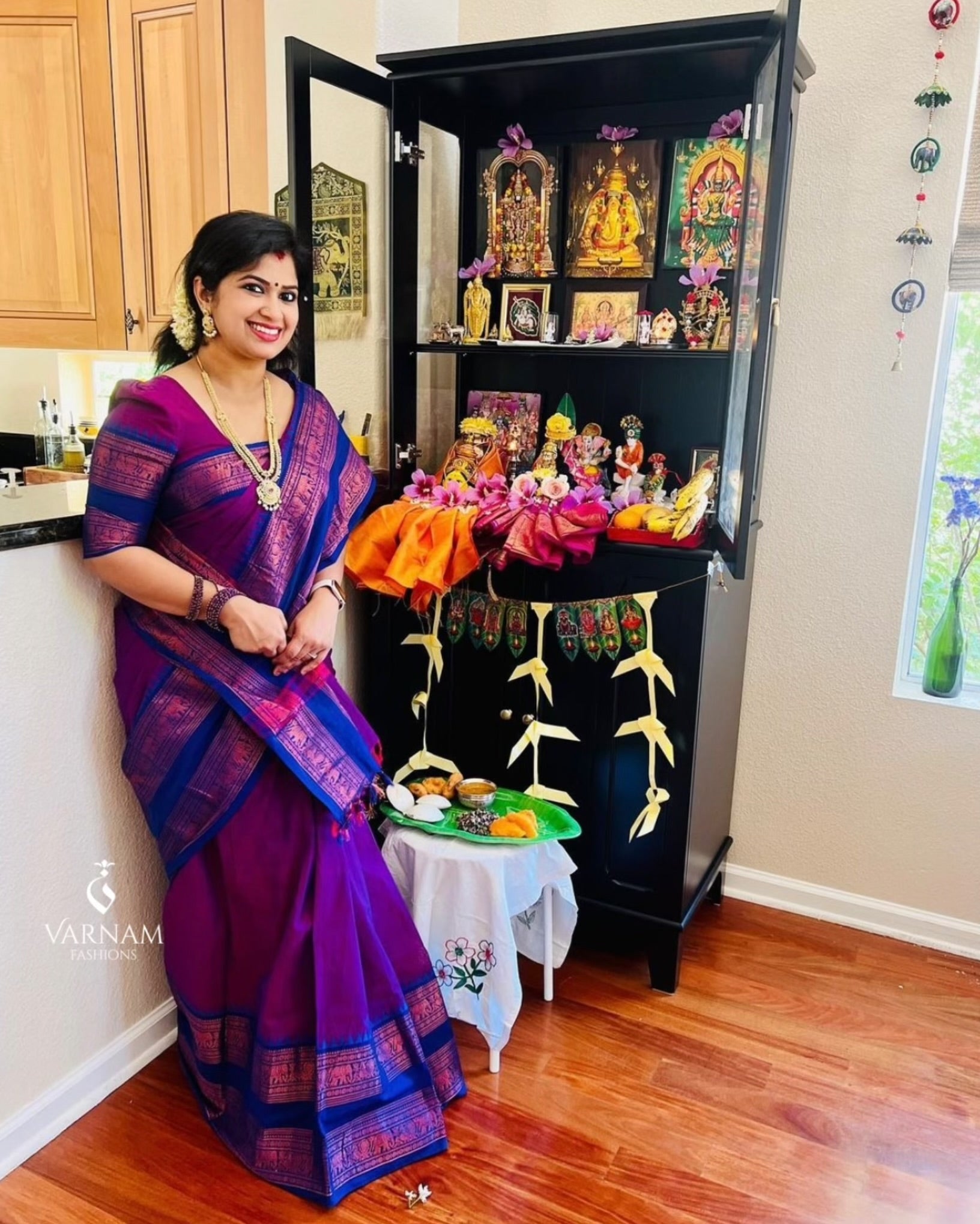 Purple Copper Zari Border Kanchi Cotton Saree