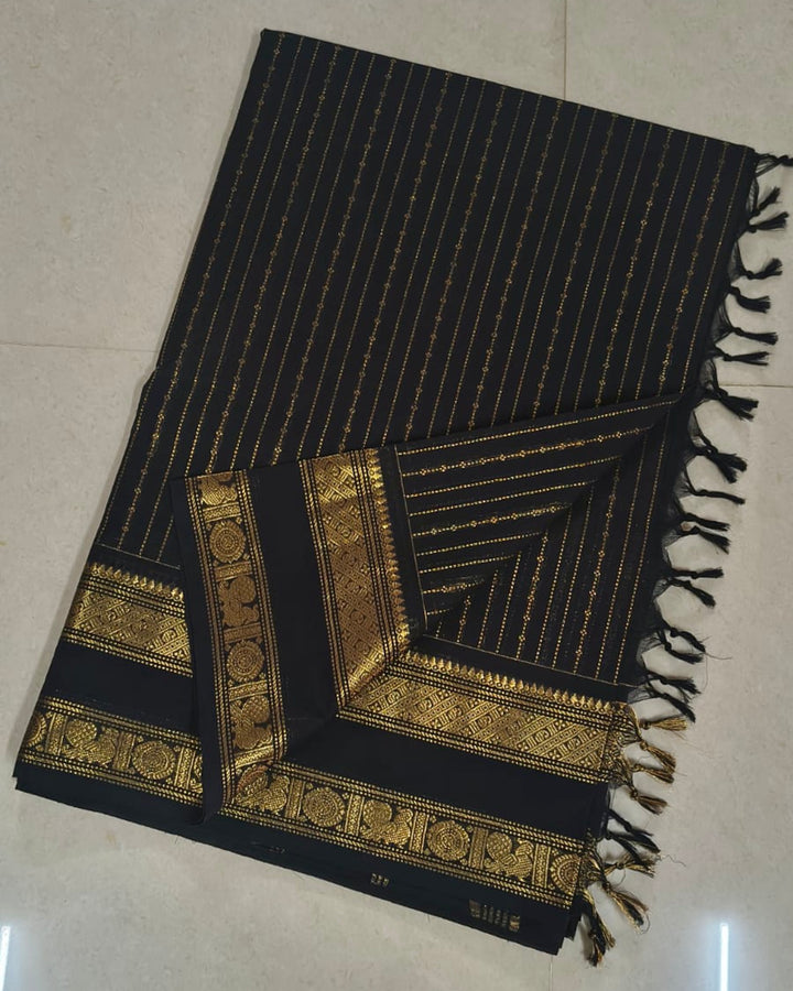 Black Vairaoosi Rettapetta Kanchi Cotton Saree