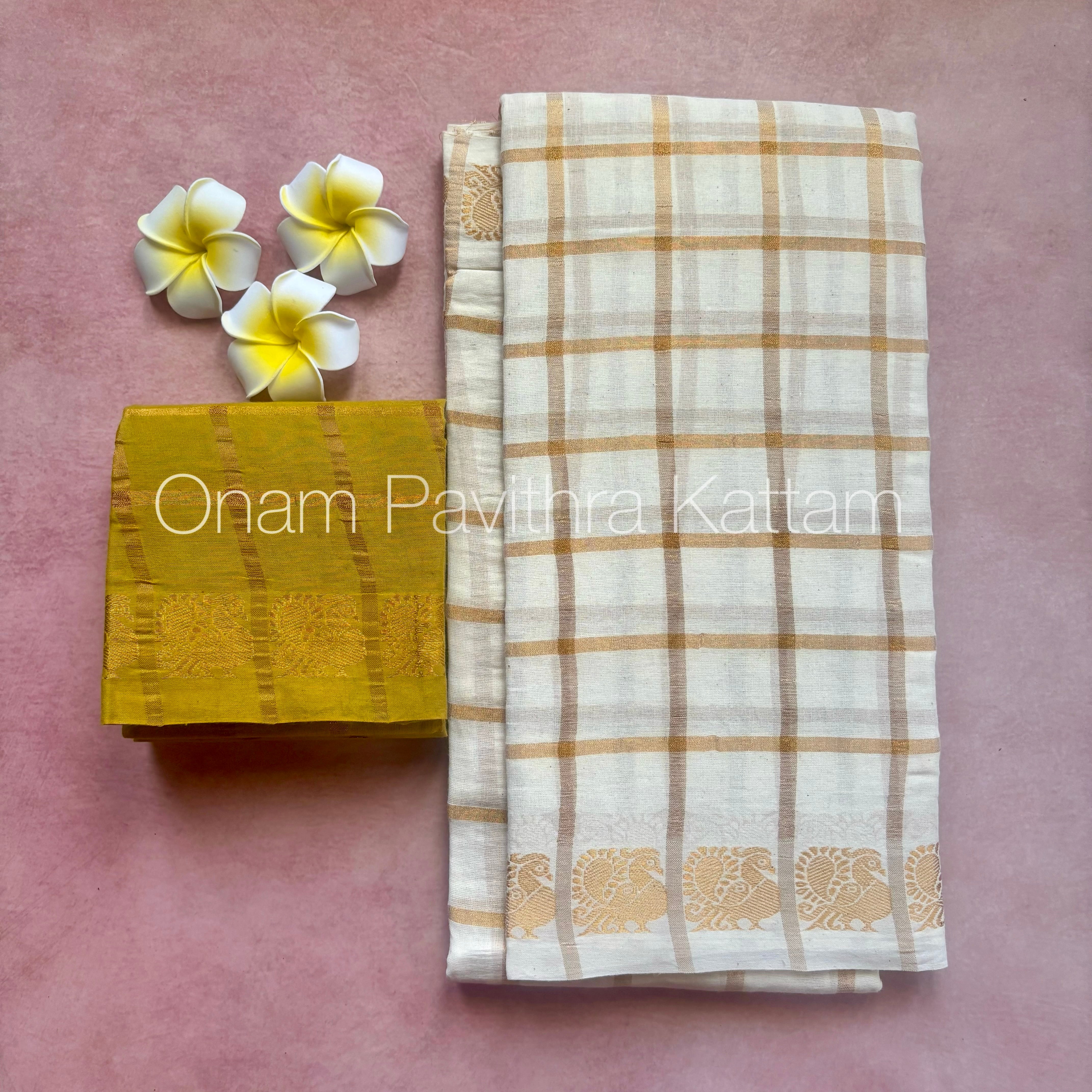 Onam Halfwhite Pavithra Kattam Saree