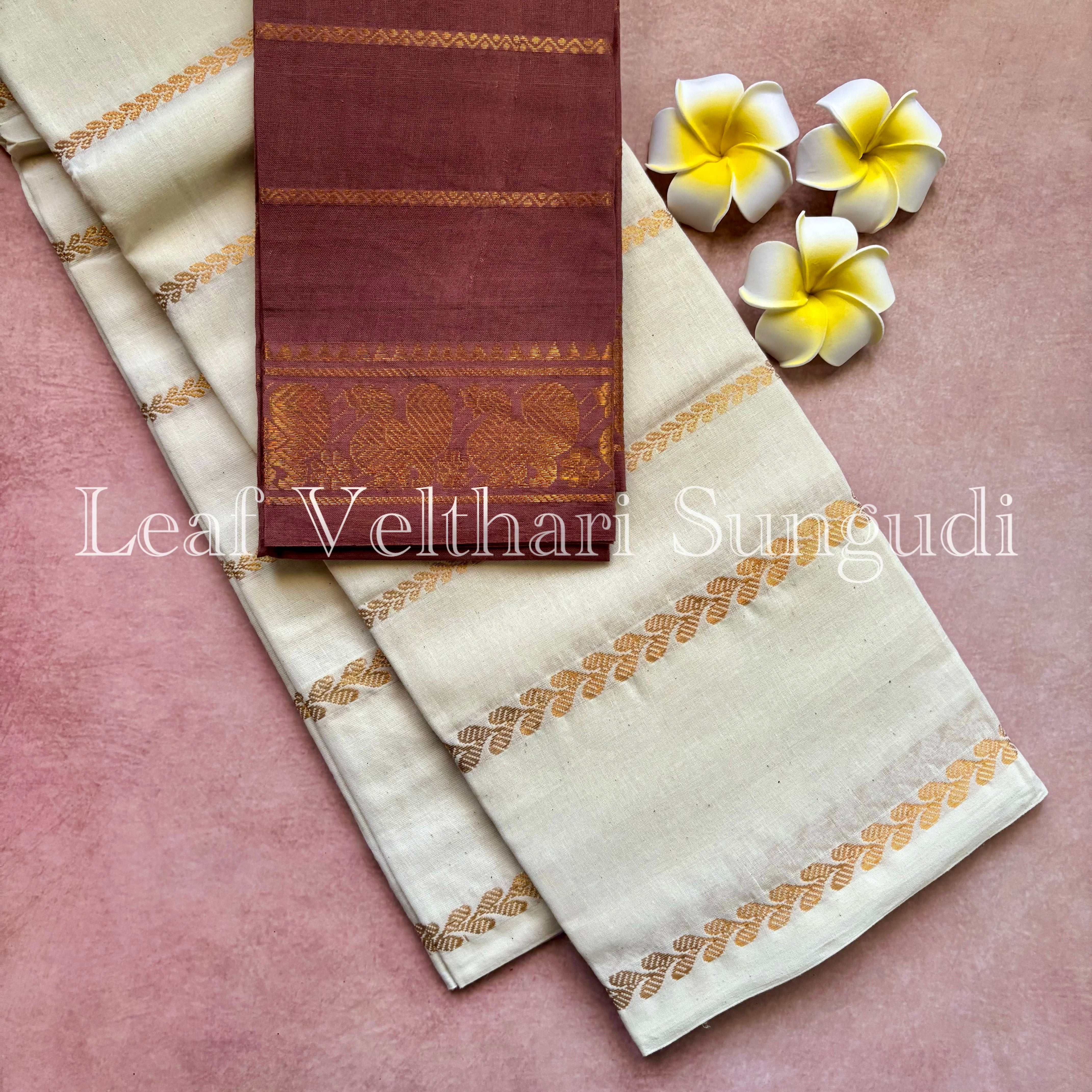 Onam Special Leaf Velthari Sungudi Cotton Saree