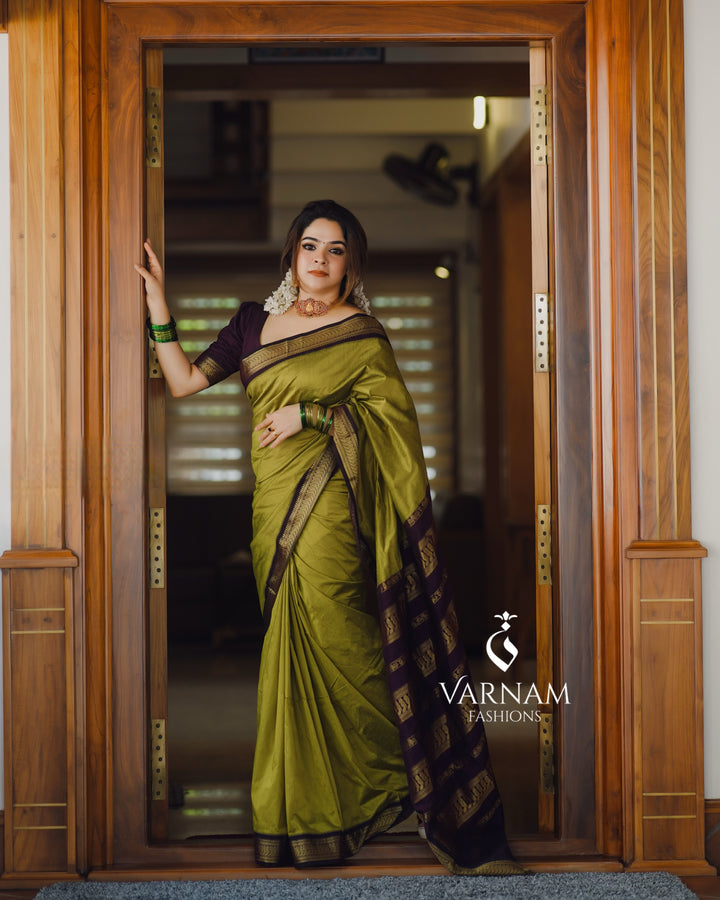 Green With Purple Kalyani Cotton Saree