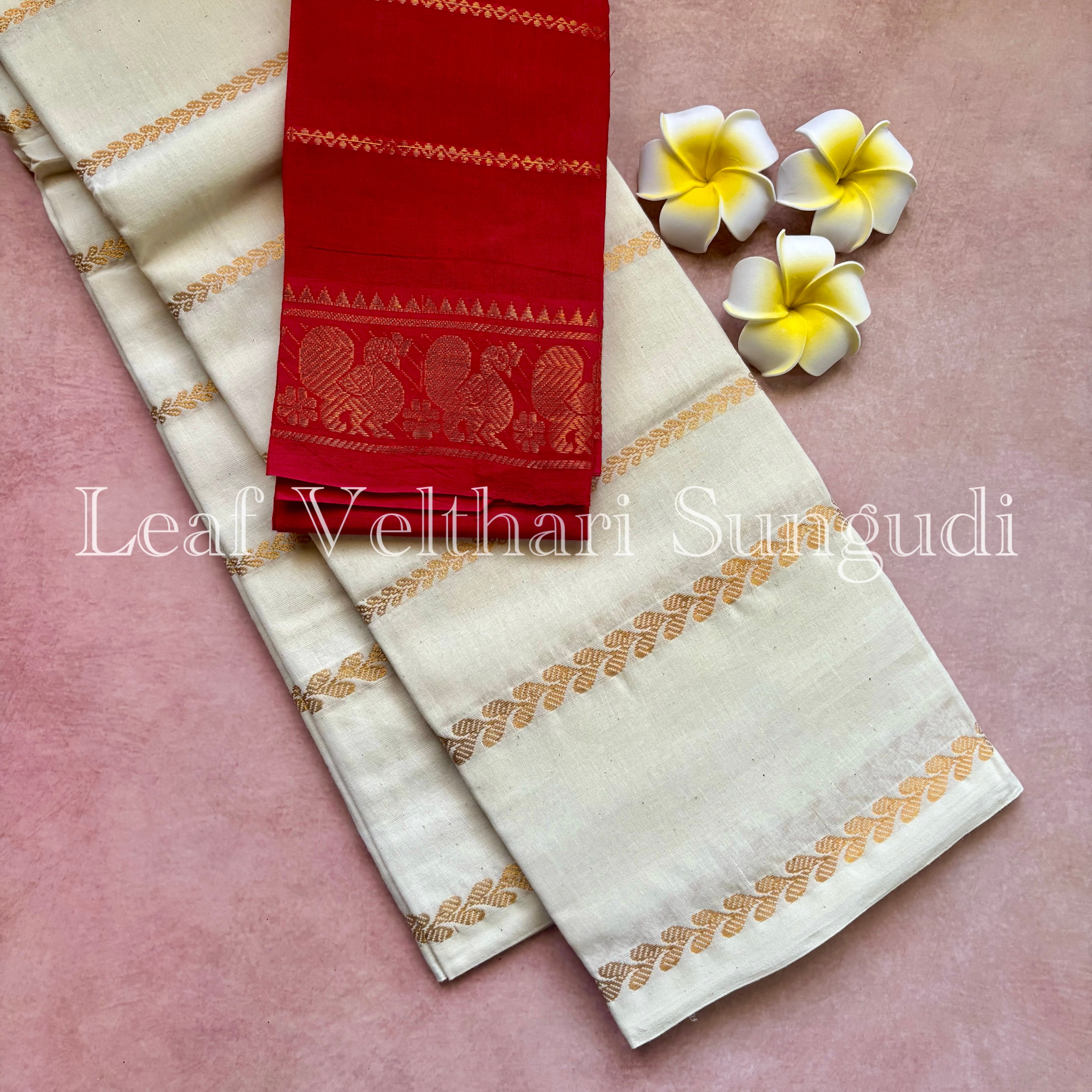 Onam Special Leaf Velthari Sungudi Cotton Saree