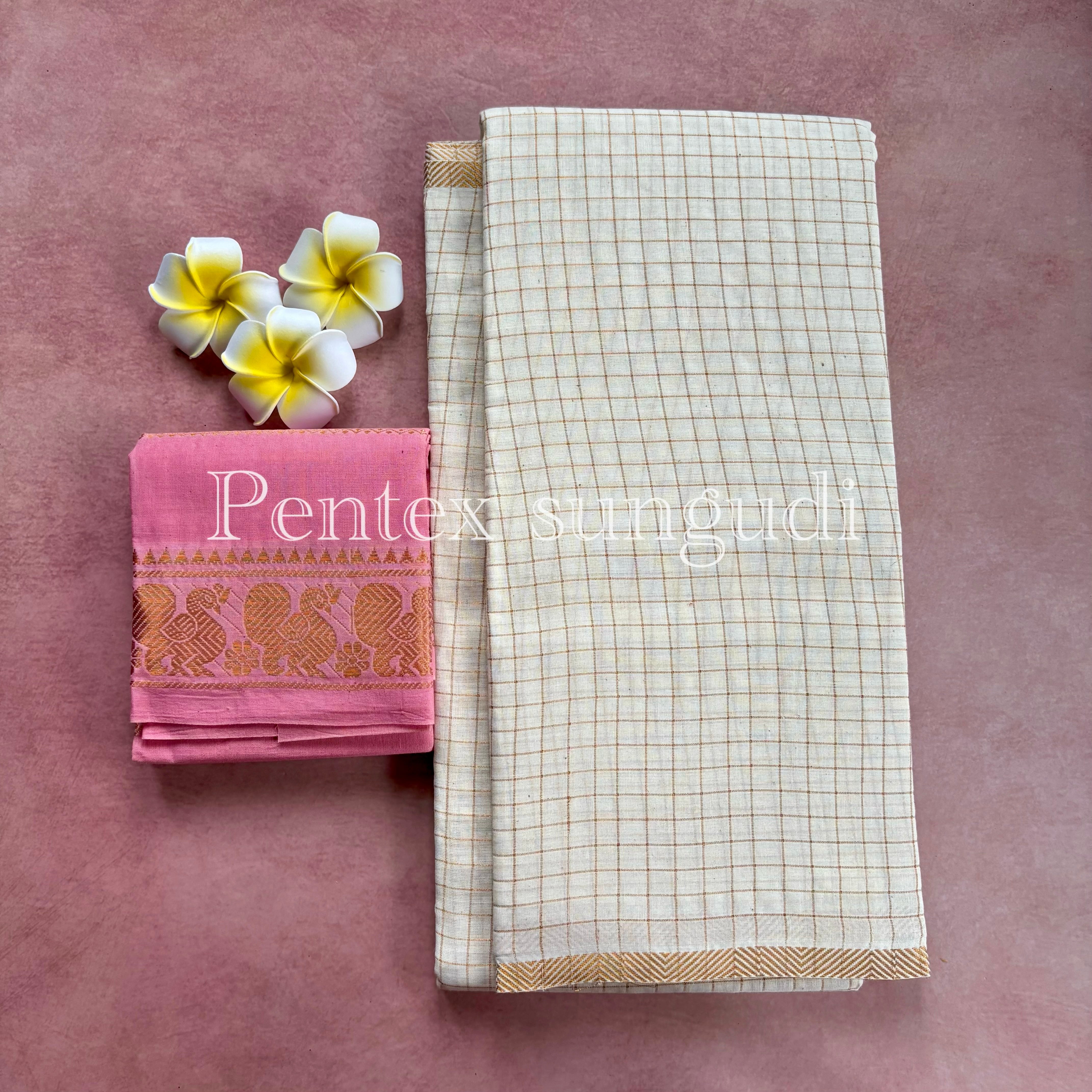 Halfwhite Pentex Sungudi Cotton Sarees