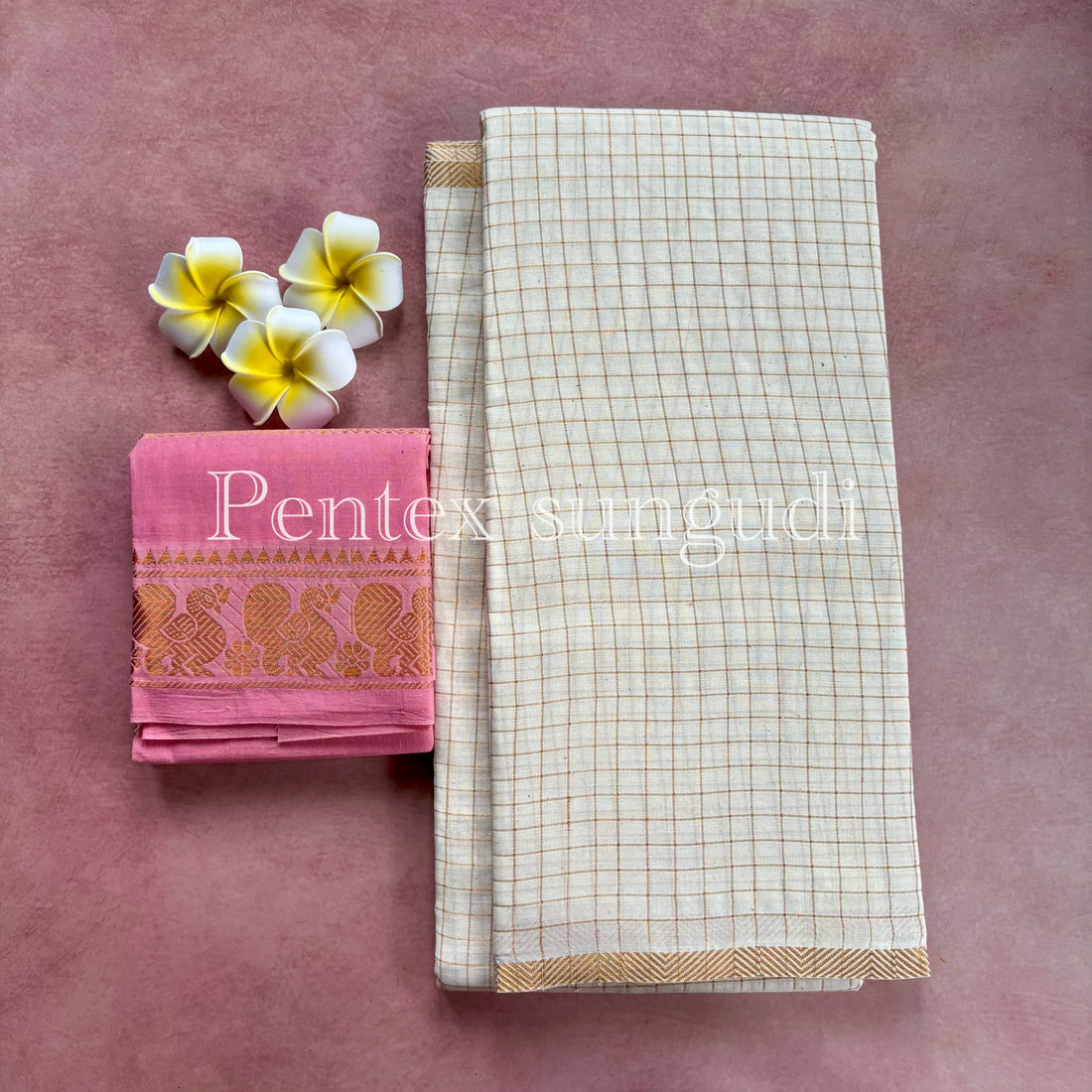 Halfwhite Pentex Sungudi Cotton Sarees