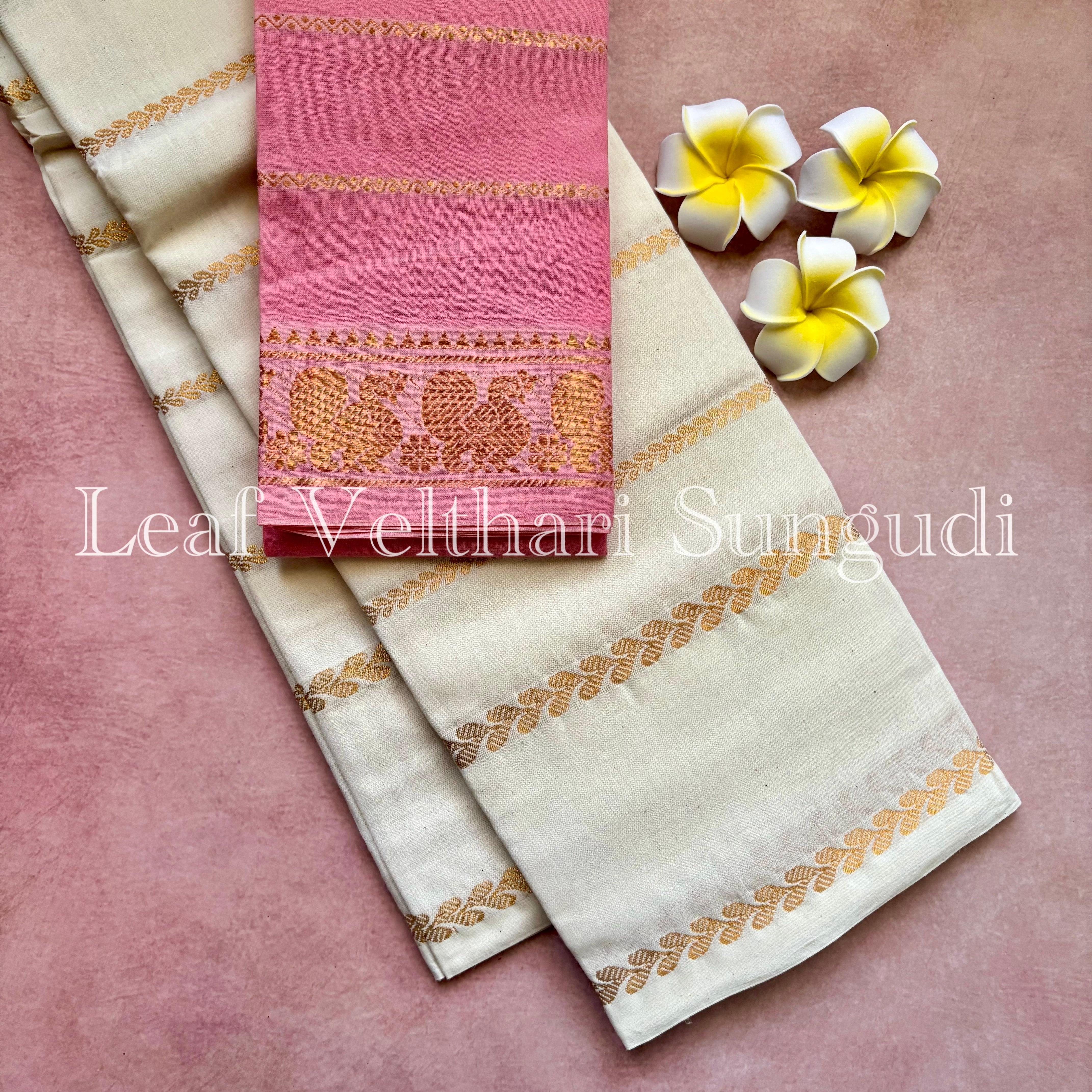 Onam Special Leaf Velthari Sungudi Cotton Saree