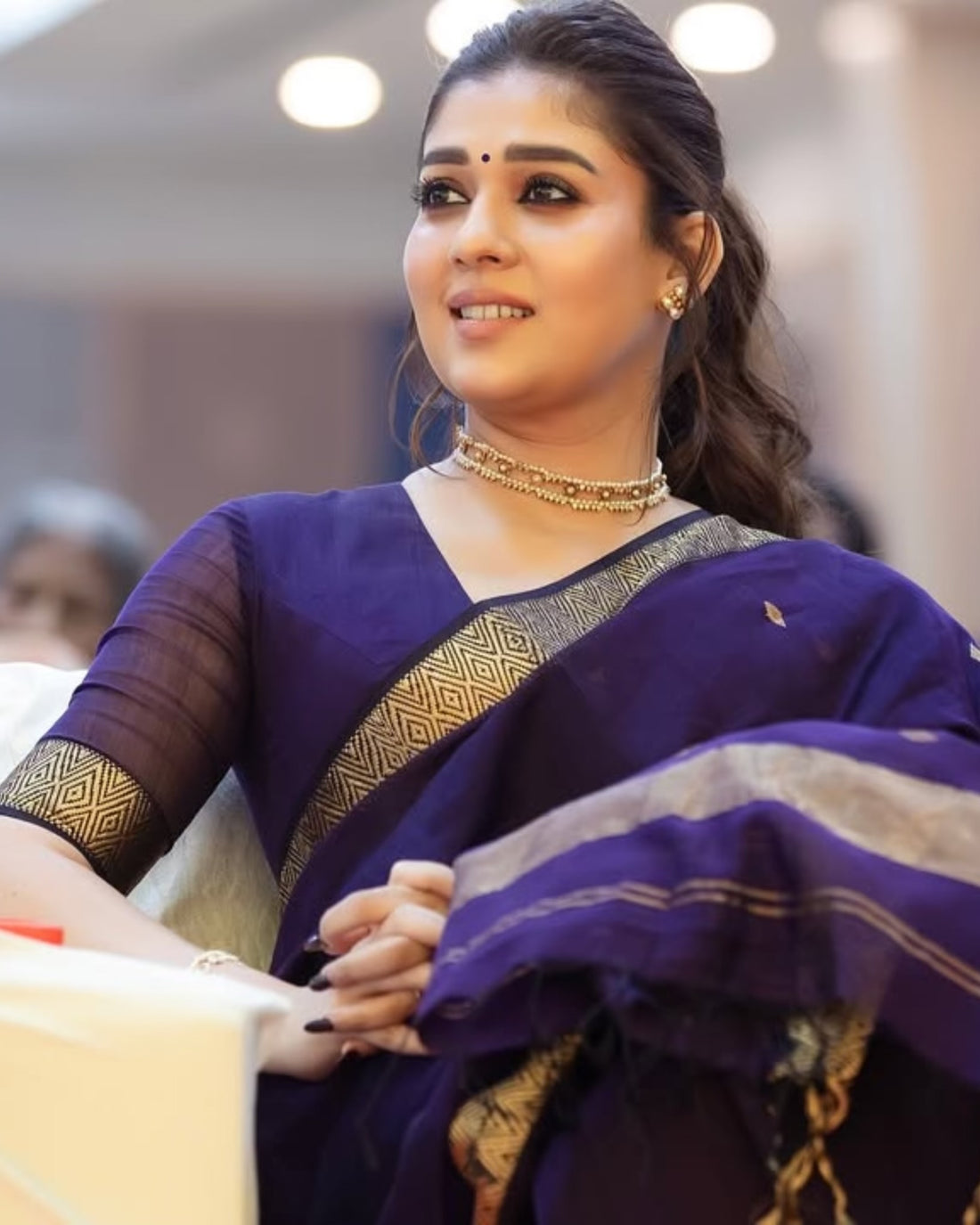 Nayanthara Purple Maheshwari Silk Cotton Saree