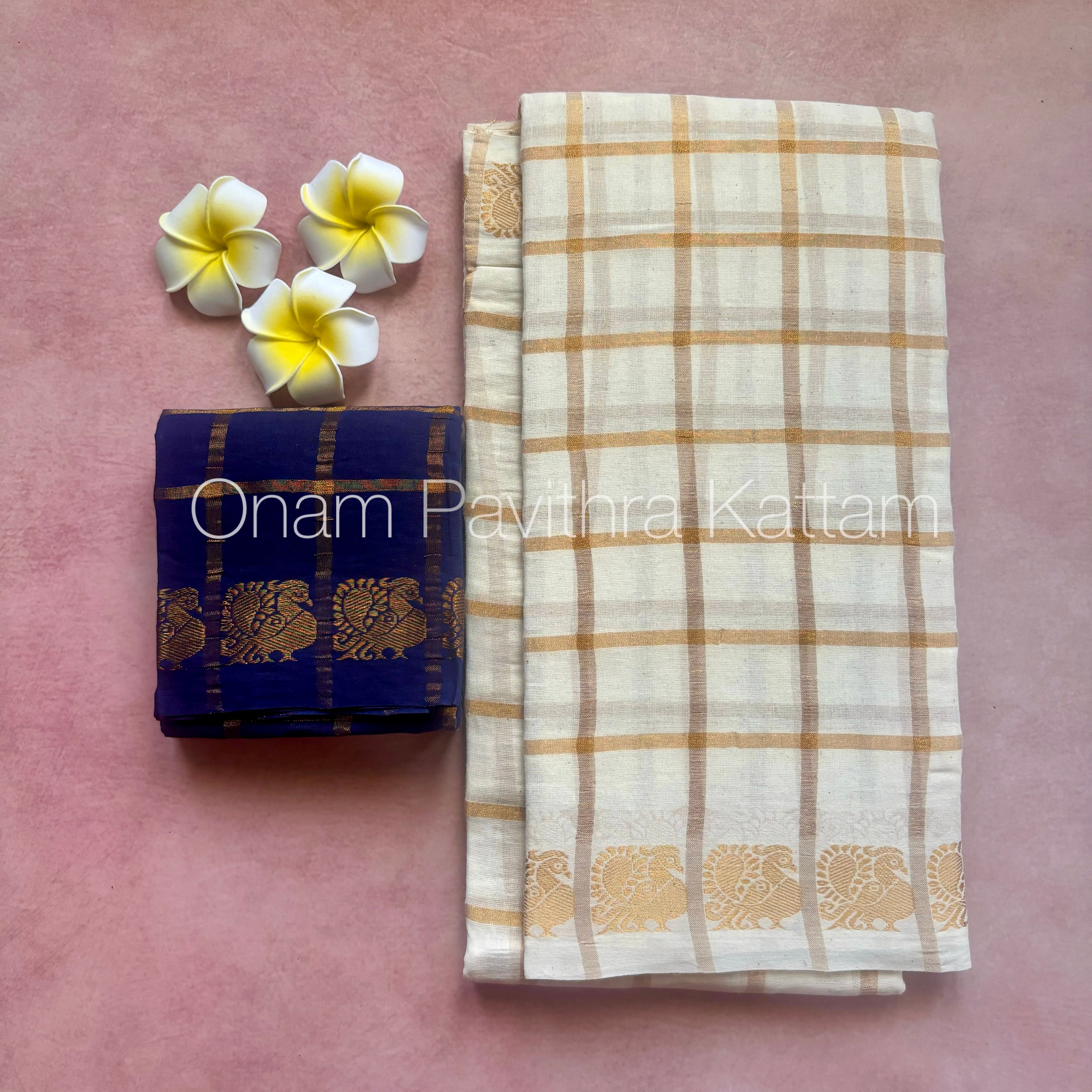 Onam Halfwhite Pavithra Kattam Saree