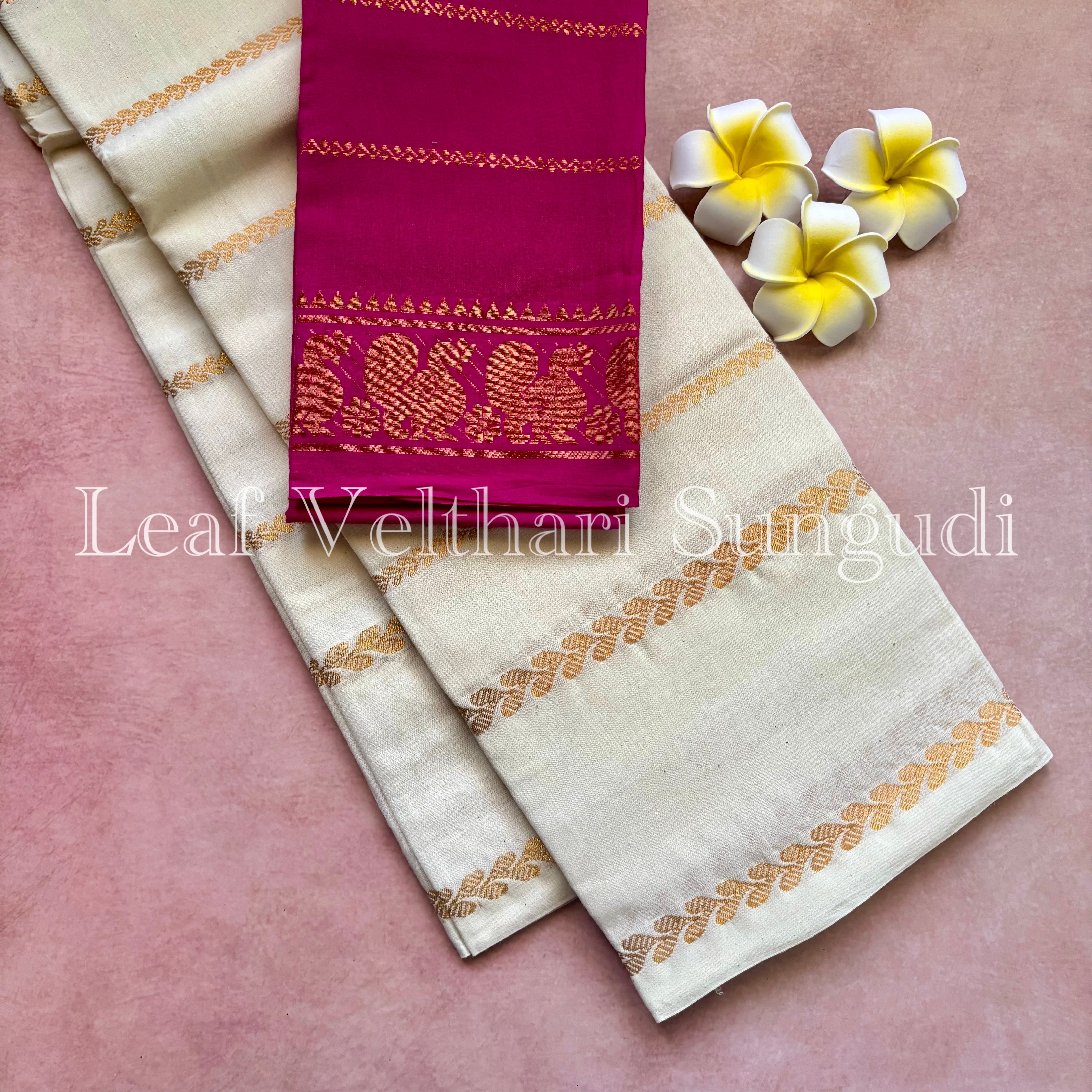 Onam Special Leaf Velthari Sungudi Cotton Saree