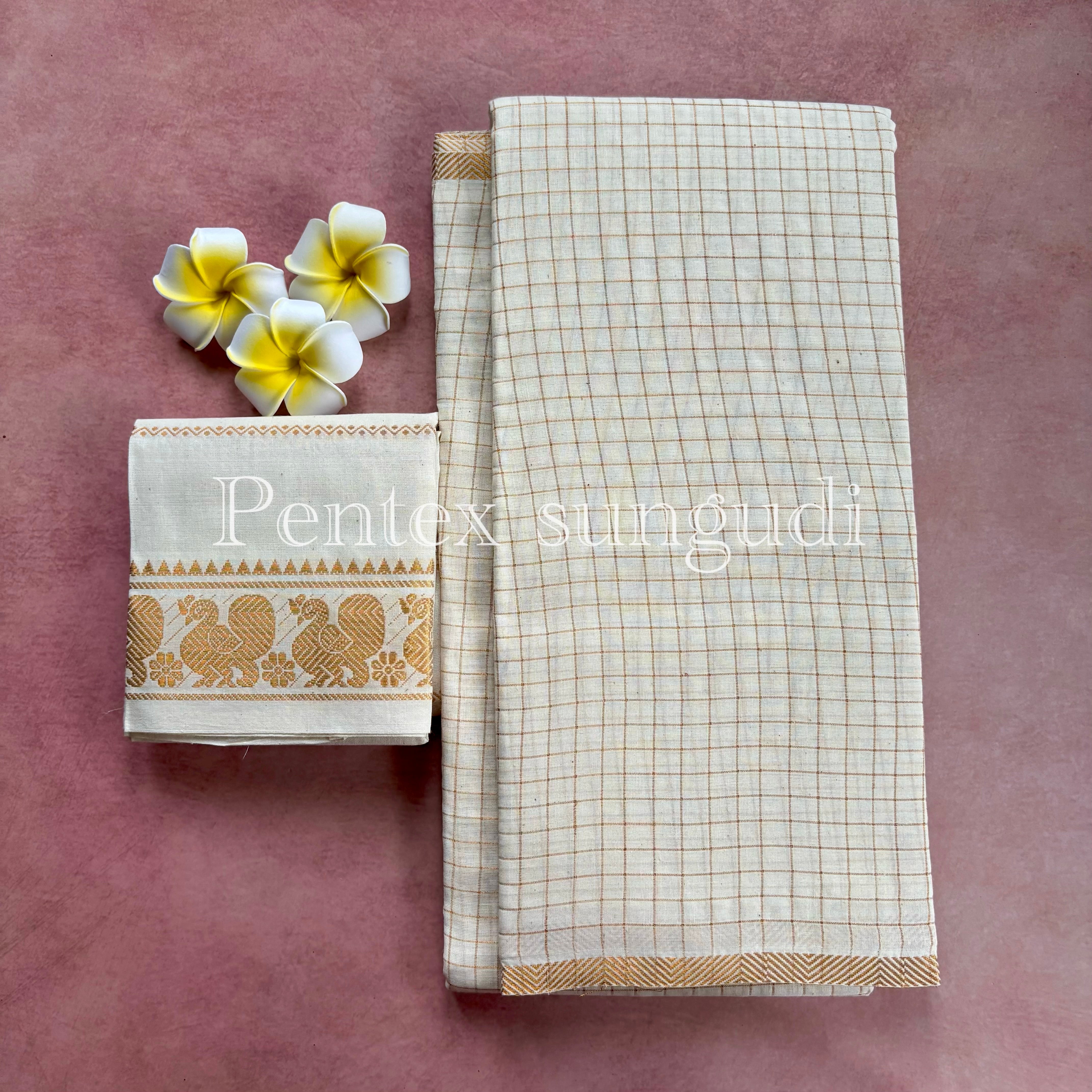 Halfwhite Pentex Sungudi Cotton Sarees