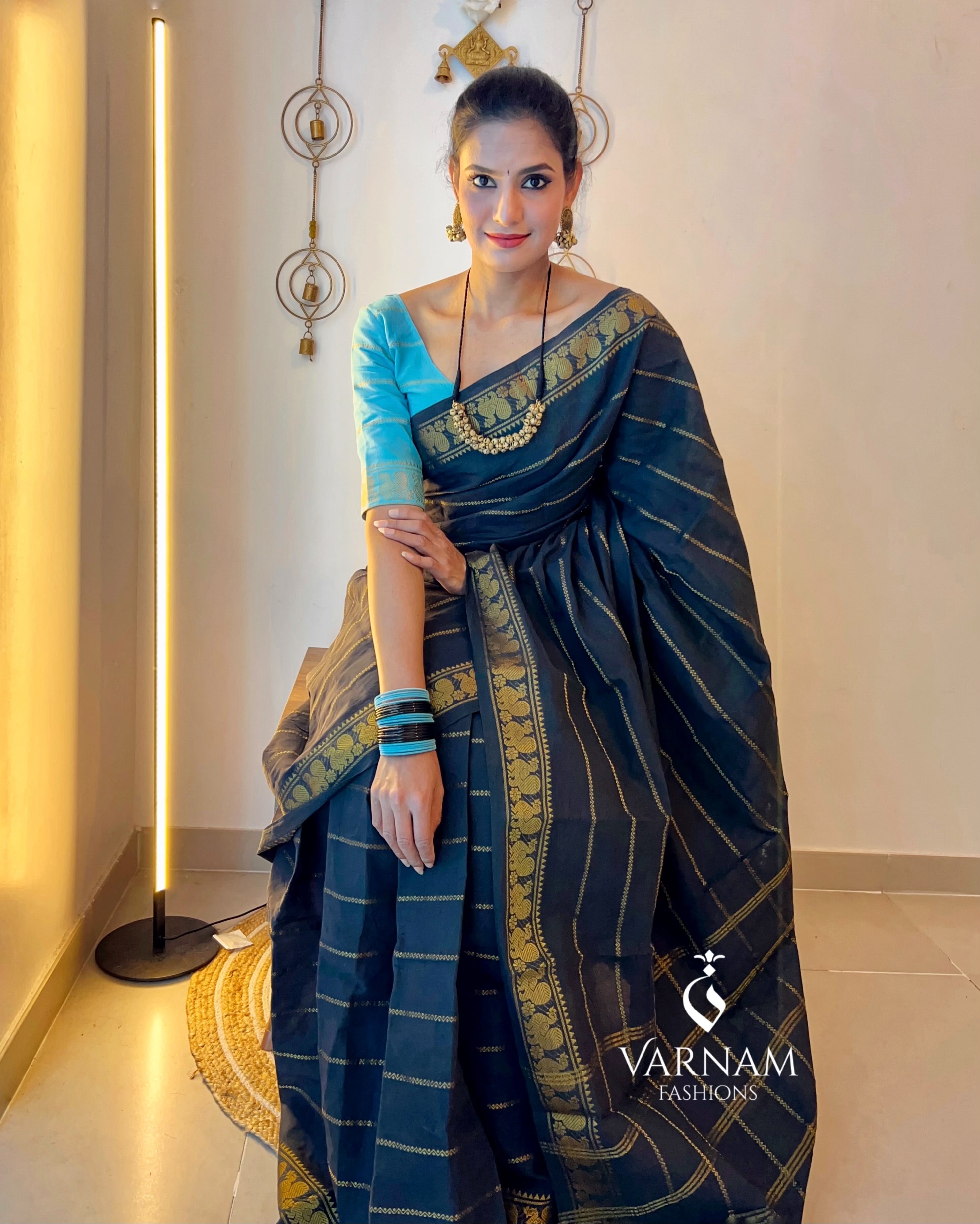 Black Velthari Sungudi Cotton Saree